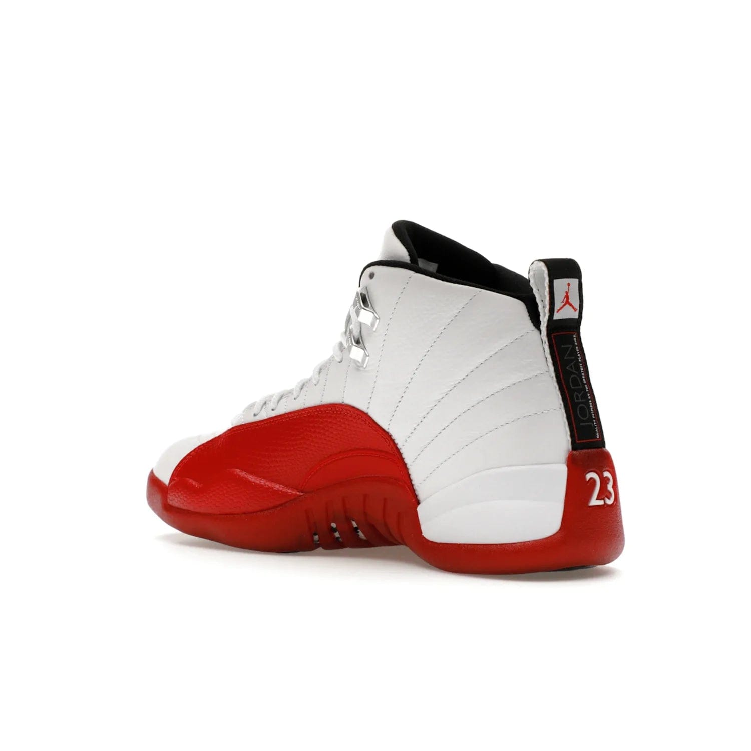 Jordan 12 Retro Cherry (2023) - Image 23 - Only at www.BallersClubKickz.com - Live your sneaker legend with the Jordan 12 Retro Cherry. Iconic pebbled leather mudguards, quilted uppers, and varsity red accents make this 1997 classic a must-have for 2023. Shine on with silver hardware and matching midsoles, and bring it all together for limited-edition style on October 28th. Step into Jordan legacy with the Retro Cherry.