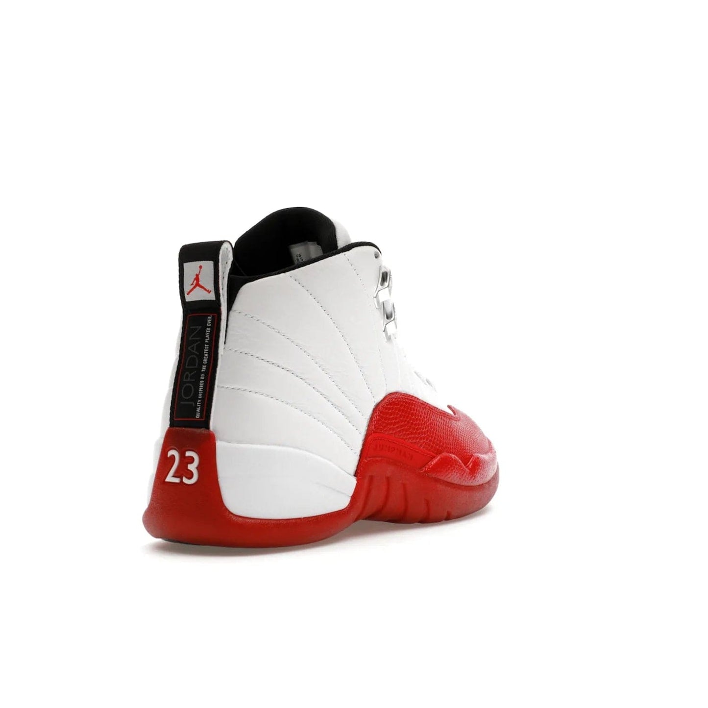 Jordan 12 Retro Cherry (2023) - Image 31 - Only at www.BallersClubKickz.com - Live your sneaker legend with the Jordan 12 Retro Cherry. Iconic pebbled leather mudguards, quilted uppers, and varsity red accents make this 1997 classic a must-have for 2023. Shine on with silver hardware and matching midsoles, and bring it all together for limited-edition style on October 28th. Step into Jordan legacy with the Retro Cherry.