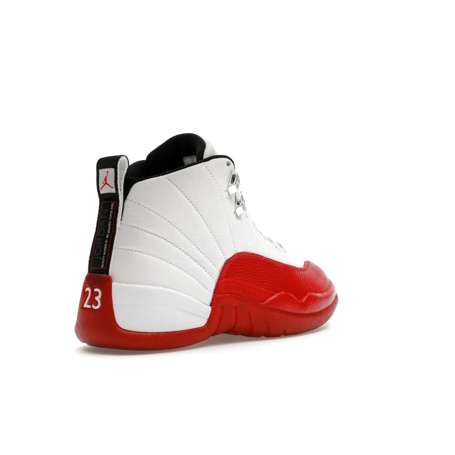 Jordan 12 Retro Cherry (2023) - Image 32 - Only at www.BallersClubKickz.com - Live your sneaker legend with the Jordan 12 Retro Cherry. Iconic pebbled leather mudguards, quilted uppers, and varsity red accents make this 1997 classic a must-have for 2023. Shine on with silver hardware and matching midsoles, and bring it all together for limited-edition style on October 28th. Step into Jordan legacy with the Retro Cherry.
