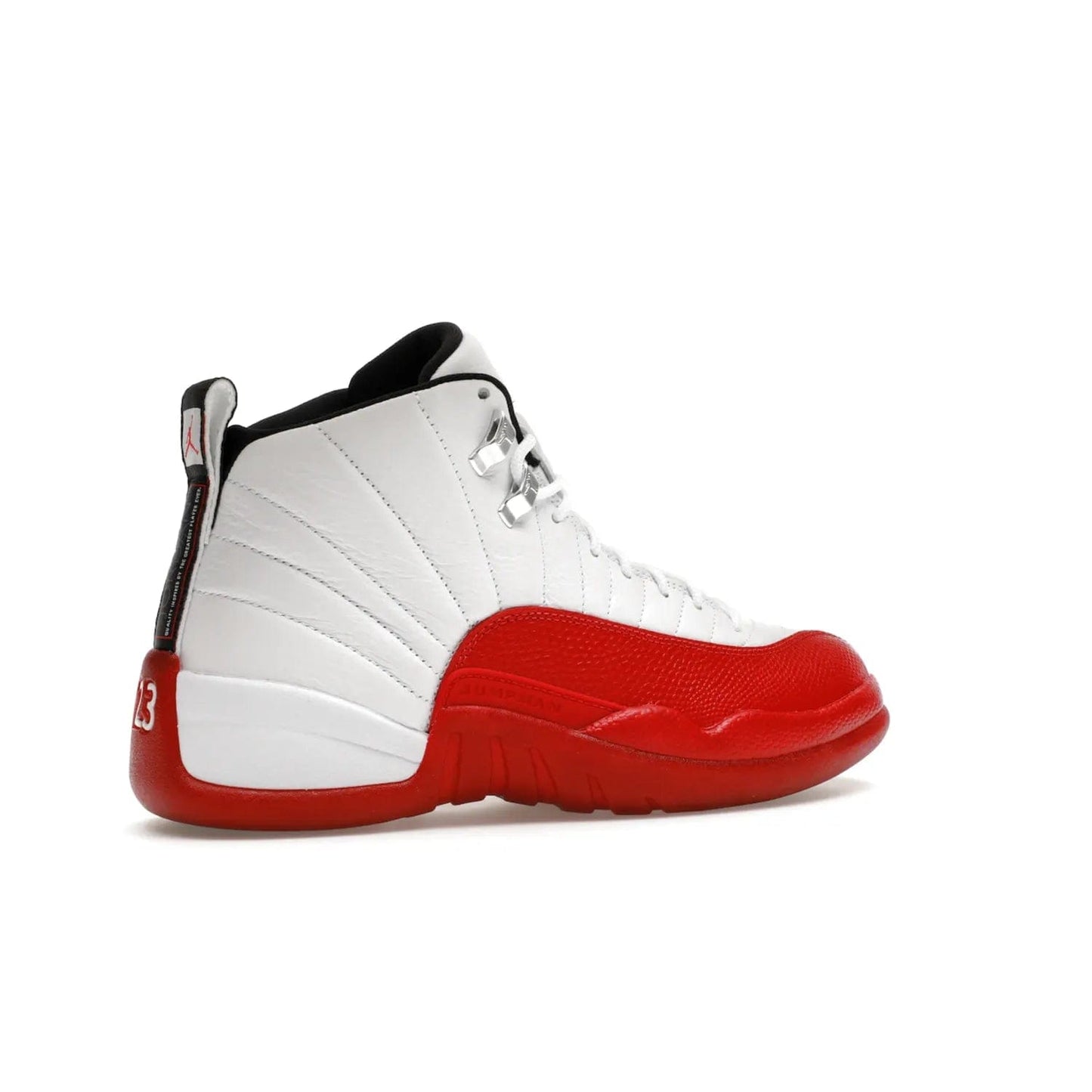 Jordan 12 Retro Cherry (2023) - Image 34 - Only at www.BallersClubKickz.com - Live your sneaker legend with the Jordan 12 Retro Cherry. Iconic pebbled leather mudguards, quilted uppers, and varsity red accents make this 1997 classic a must-have for 2023. Shine on with silver hardware and matching midsoles, and bring it all together for limited-edition style on October 28th. Step into Jordan legacy with the Retro Cherry.