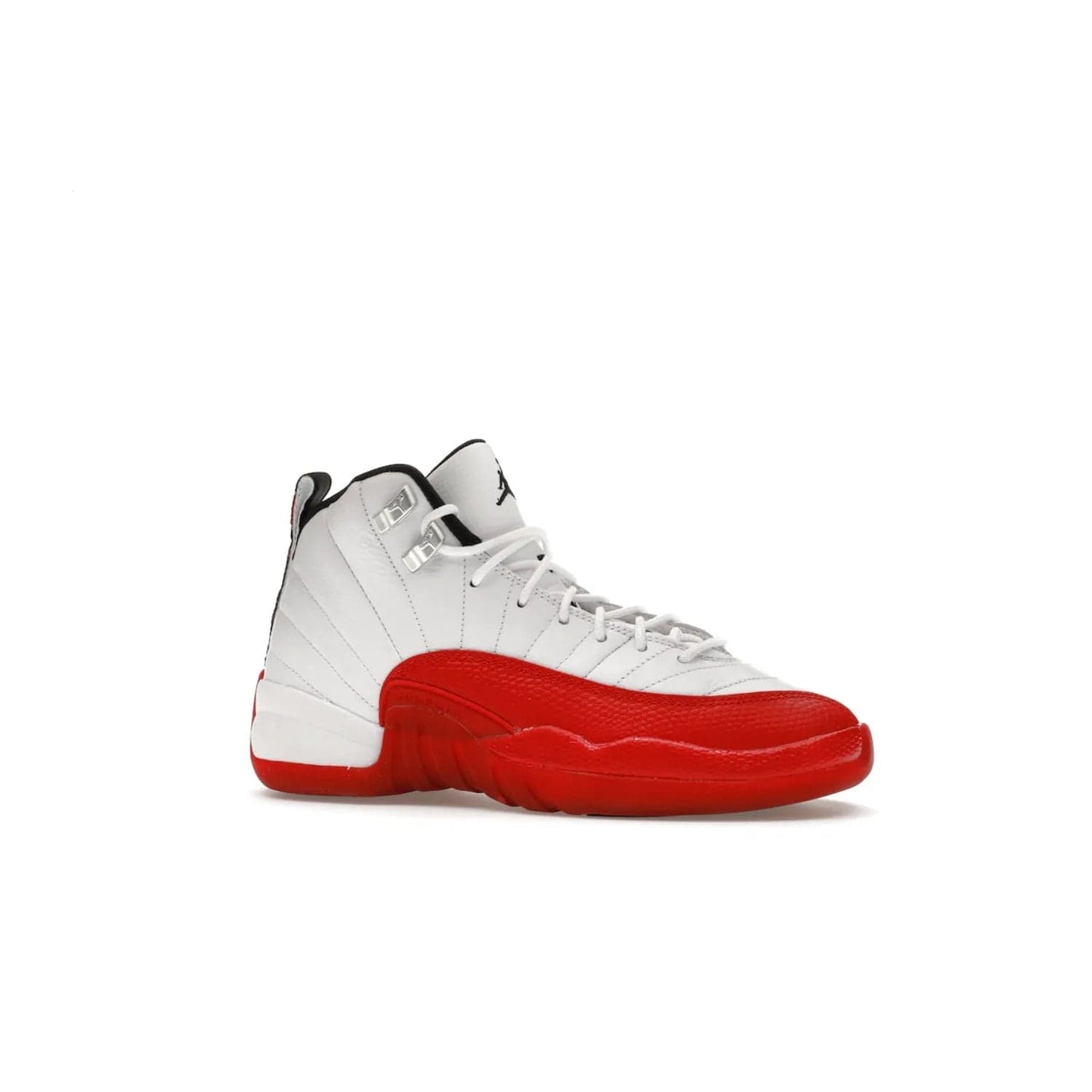 Jordan 12 Retro Cherry (2023) (GS) - Image 3 - Only at www.BallersClubKickz.com - Grab the Jordan 12 Retro Cherry (2023) (GS) and show off your signature style with these iconic kicks. Dressed in White, Black and Varsity Red, these timeless kicks are sure to turn heads. Available October 28, 2023.