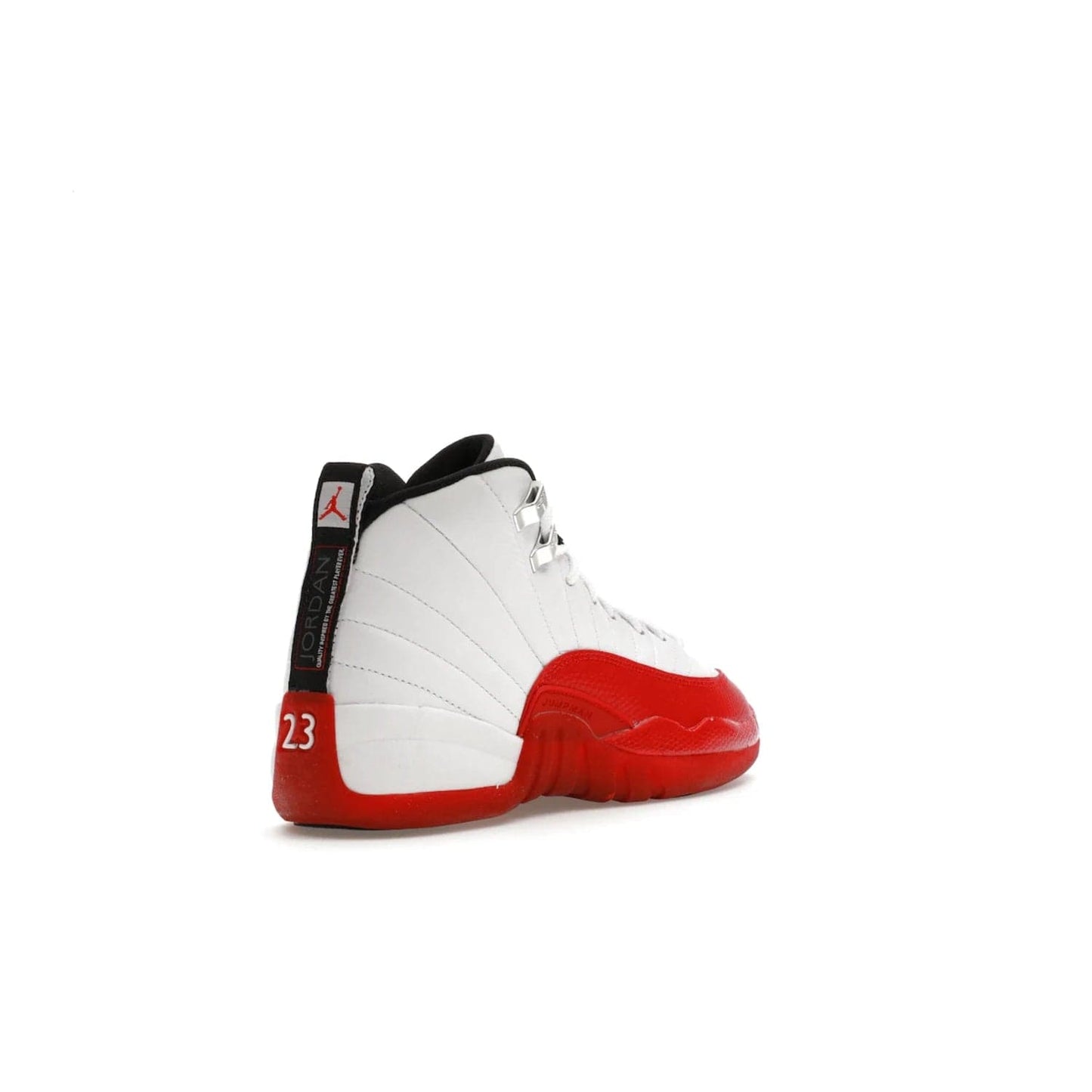 Jordan 12 Retro Cherry (2023) (GS) - Image 32 - Only at www.BallersClubKickz.com - Grab the Jordan 12 Retro Cherry (2023) (GS) and show off your signature style with these iconic kicks. Dressed in White, Black and Varsity Red, these timeless kicks are sure to turn heads. Available October 28, 2023.