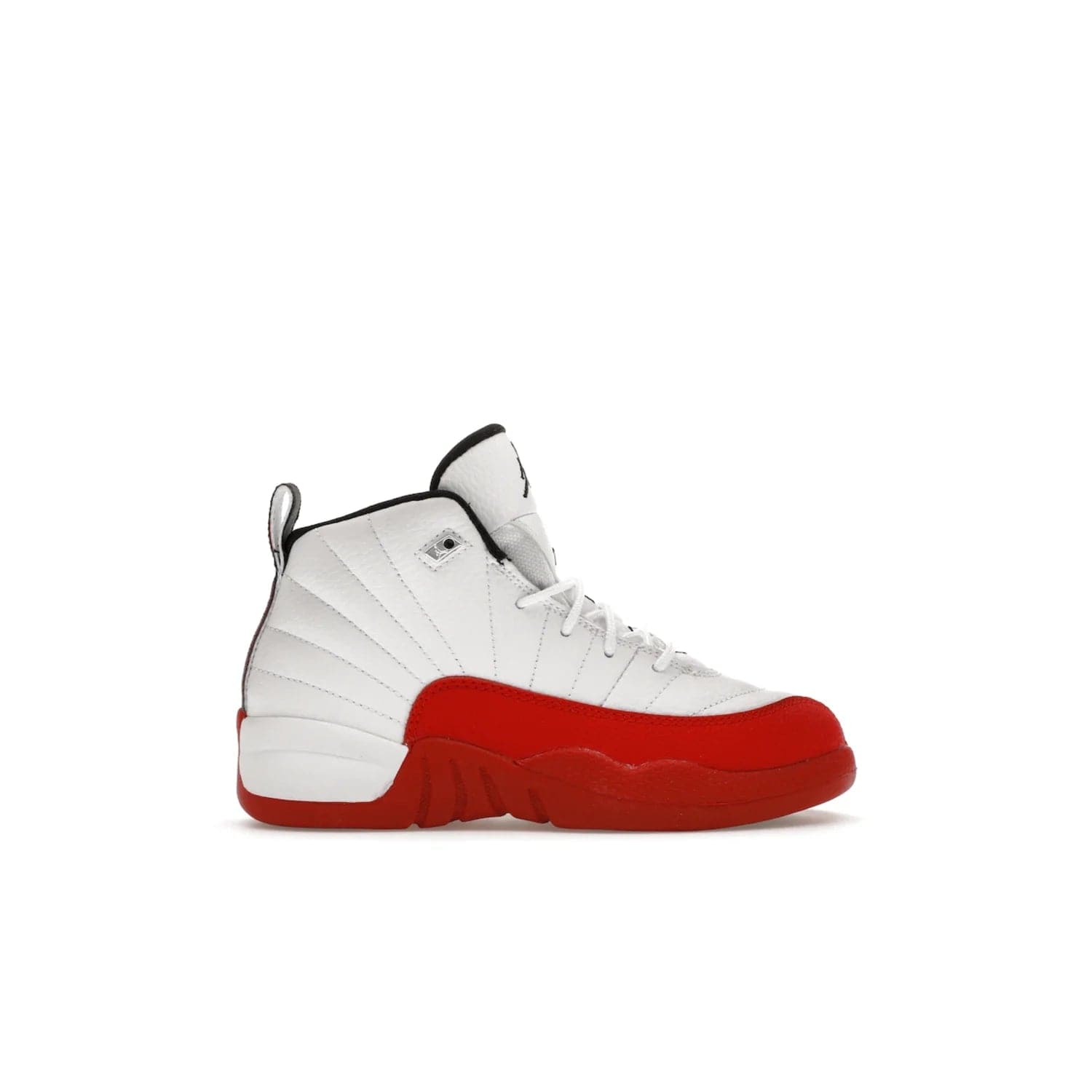 Jordan 12 Retro Cherry (2023) (PS) - Image 1 - Only at www.BallersClubKickz.com - Jordan 12 Retro Cherry dropping for toddlers in 2023! White leather upper with black overlays and red branding. Classic court style for your little one.
