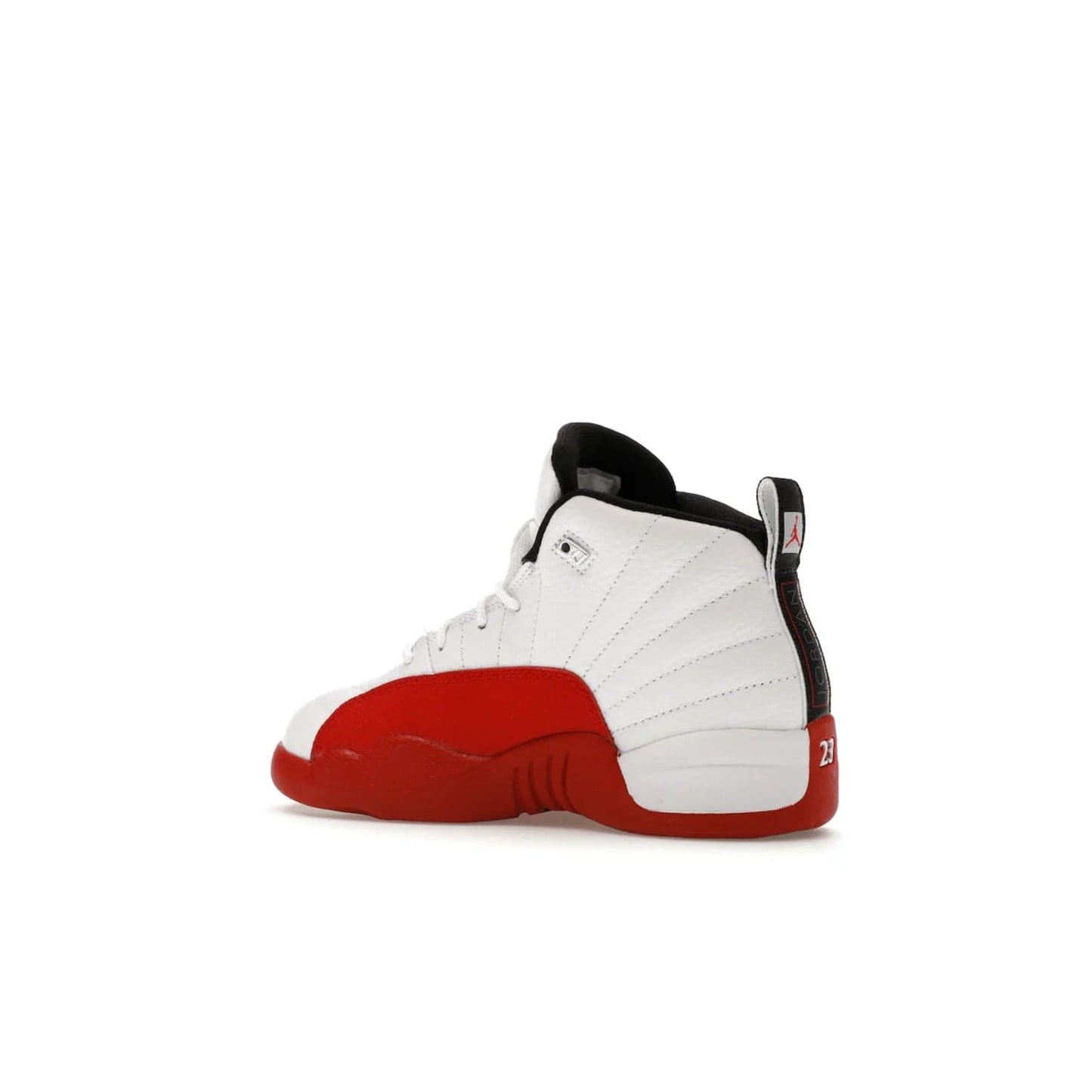 Jordan 12 Retro Cherry (2023) (PS) - Image 22 - Only at www.BallersClubKickz.com - Jordan 12 Retro Cherry dropping for toddlers in 2023! White leather upper with black overlays and red branding. Classic court style for your little one.
