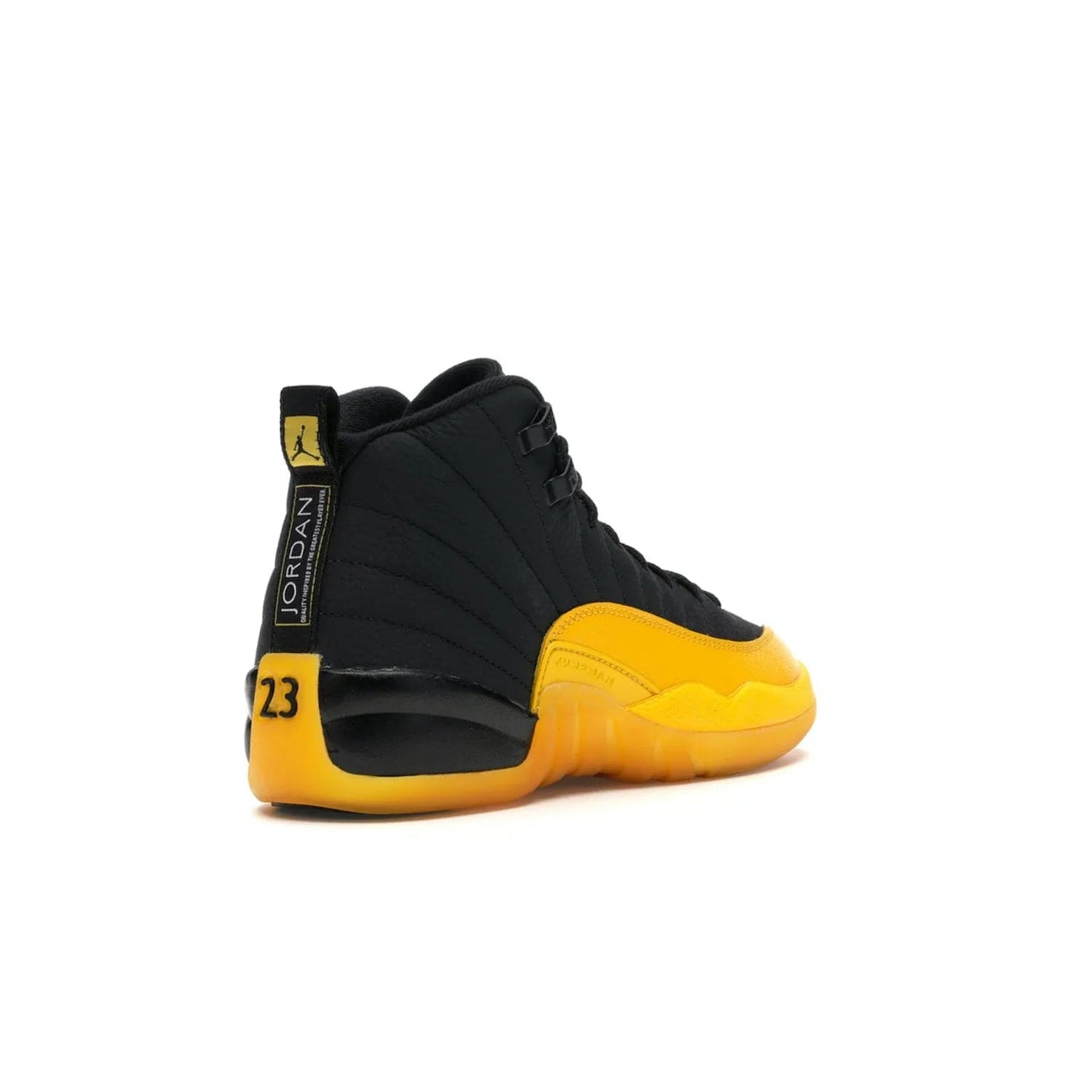 Jordan 12 Retro Black University Gold (GS) - Image 32 - Only at www.BallersClubKickz.com - Upgrade your kid's shoe collection with the Jordan 12 Retro Black University Gold. With classic style, black tumbled leather upper, and University Gold accents, it's a great summer look. Out July 2020.