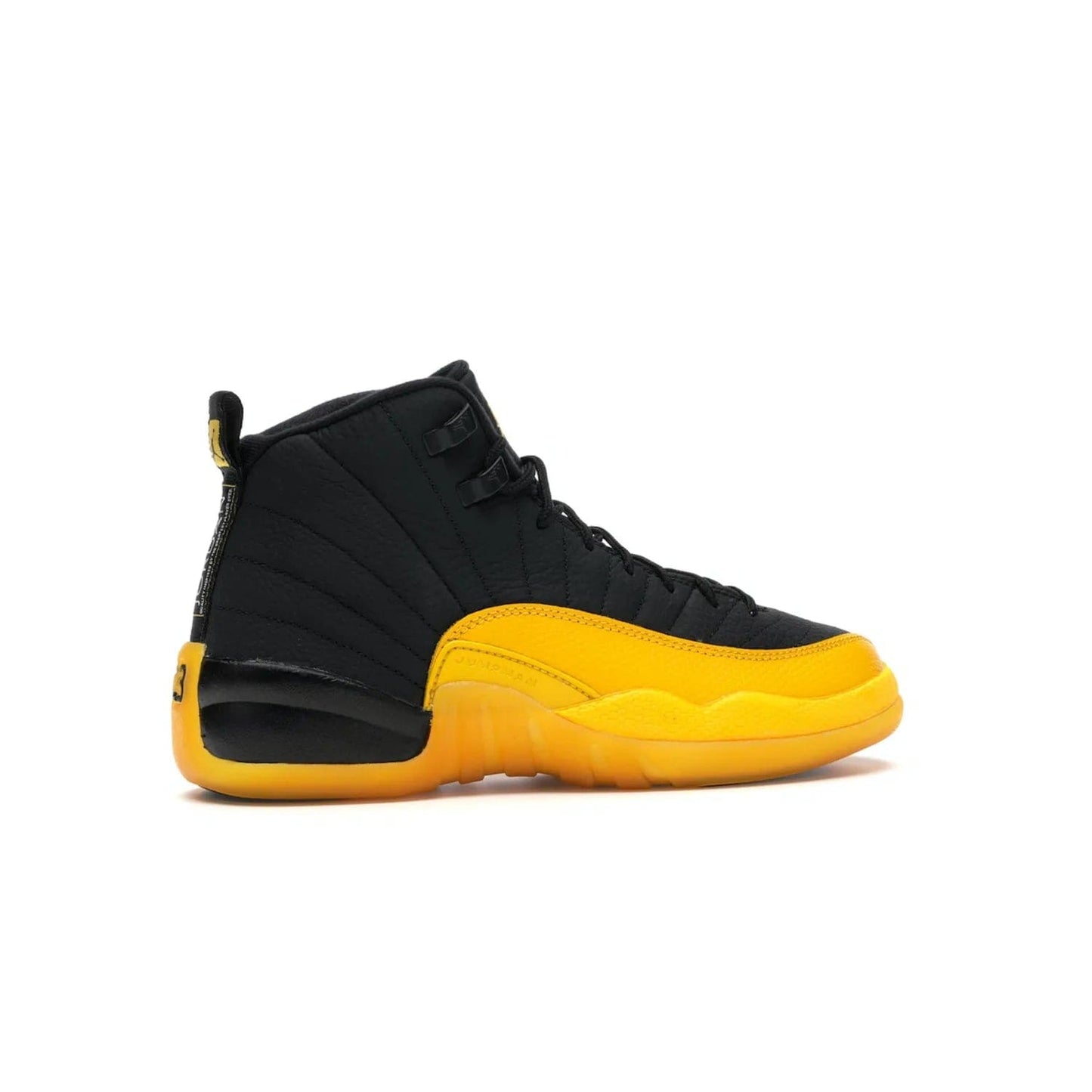 Jordan 12 Retro Black University Gold (GS) - Image 35 - Only at www.BallersClubKickz.com - Upgrade your kid's shoe collection with the Jordan 12 Retro Black University Gold. With classic style, black tumbled leather upper, and University Gold accents, it's a great summer look. Out July 2020.