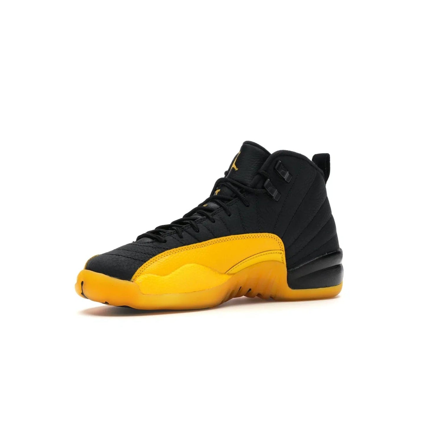 Jordan 12 Retro Black University Gold (GS) - Image 16 - Only at www.BallersClubKickz.com - Upgrade your kid's shoe collection with the Jordan 12 Retro Black University Gold. With classic style, black tumbled leather upper, and University Gold accents, it's a great summer look. Out July 2020.