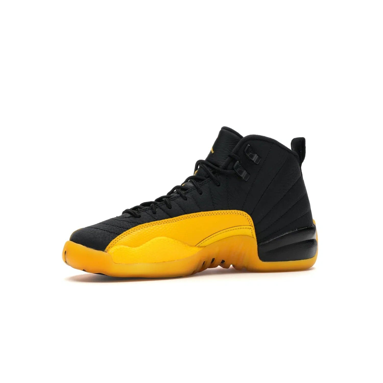 Jordan 12 Retro Black University Gold (GS) - Image 17 - Only at www.BallersClubKickz.com - Upgrade your kid's shoe collection with the Jordan 12 Retro Black University Gold. With classic style, black tumbled leather upper, and University Gold accents, it's a great summer look. Out July 2020.