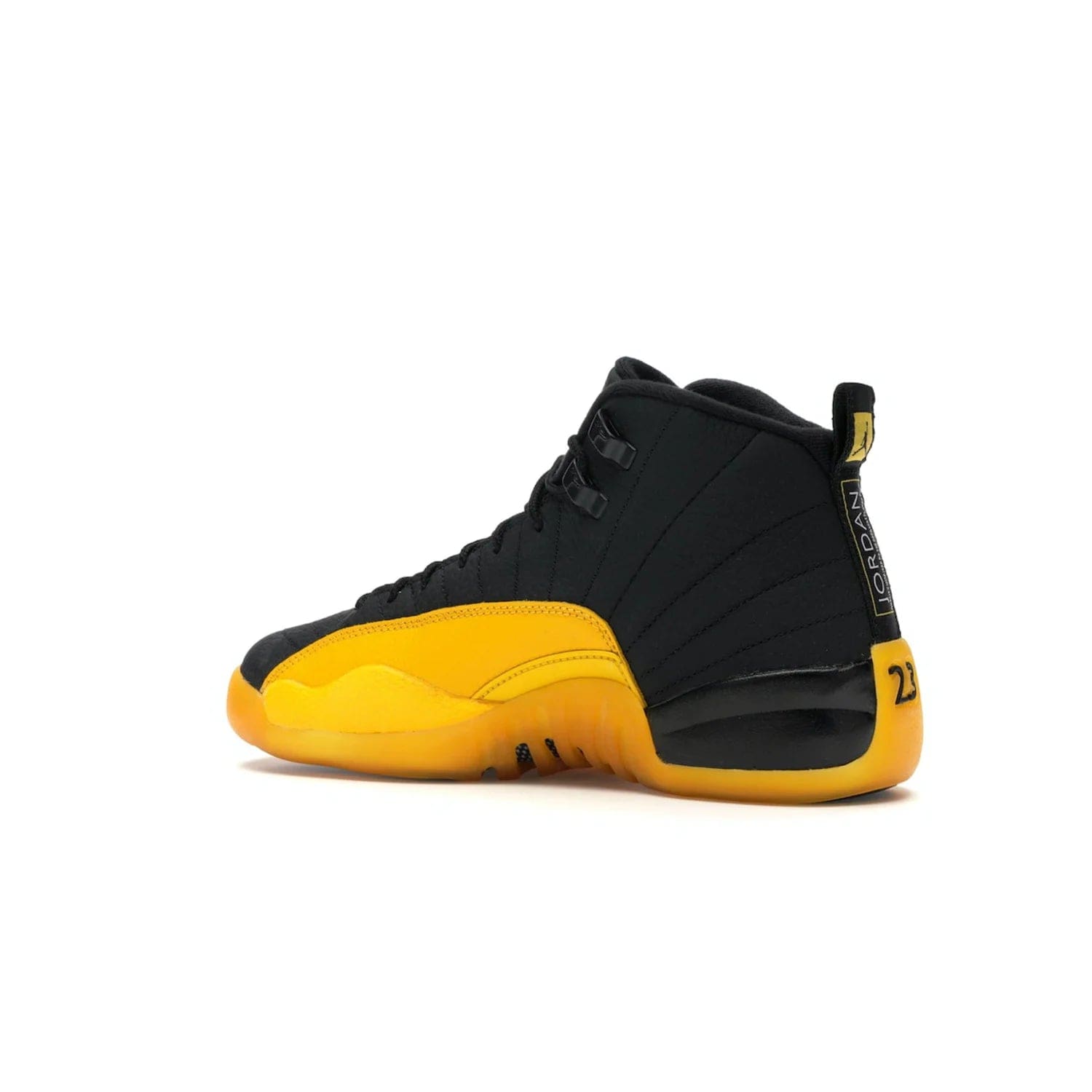 Jordan 12 Retro Black University Gold (GS) - Image 22 - Only at www.BallersClubKickz.com - Upgrade your kid's shoe collection with the Jordan 12 Retro Black University Gold. With classic style, black tumbled leather upper, and University Gold accents, it's a great summer look. Out July 2020.