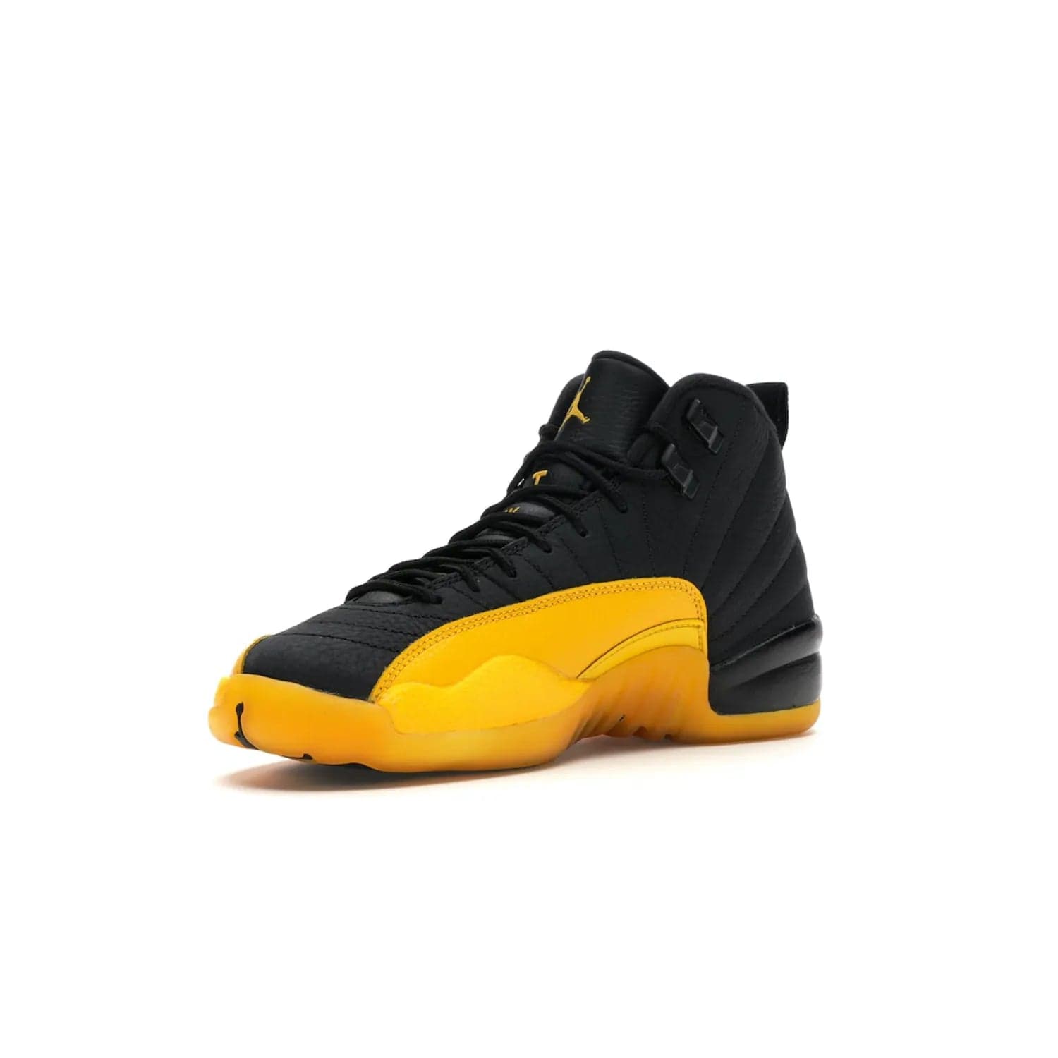 Jordan 12 Retro Black University Gold (GS) - Image 15 - Only at www.BallersClubKickz.com - Upgrade your kid's shoe collection with the Jordan 12 Retro Black University Gold. With classic style, black tumbled leather upper, and University Gold accents, it's a great summer look. Out July 2020.
