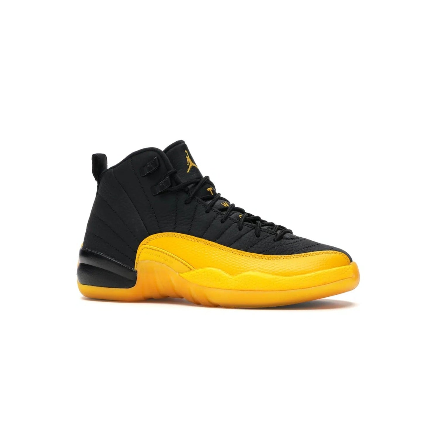 Jordan 12 Retro Black University Gold (GS) - Image 3 - Only at www.BallersClubKickz.com - Upgrade your kid's shoe collection with the Jordan 12 Retro Black University Gold. With classic style, black tumbled leather upper, and University Gold accents, it's a great summer look. Out July 2020.
