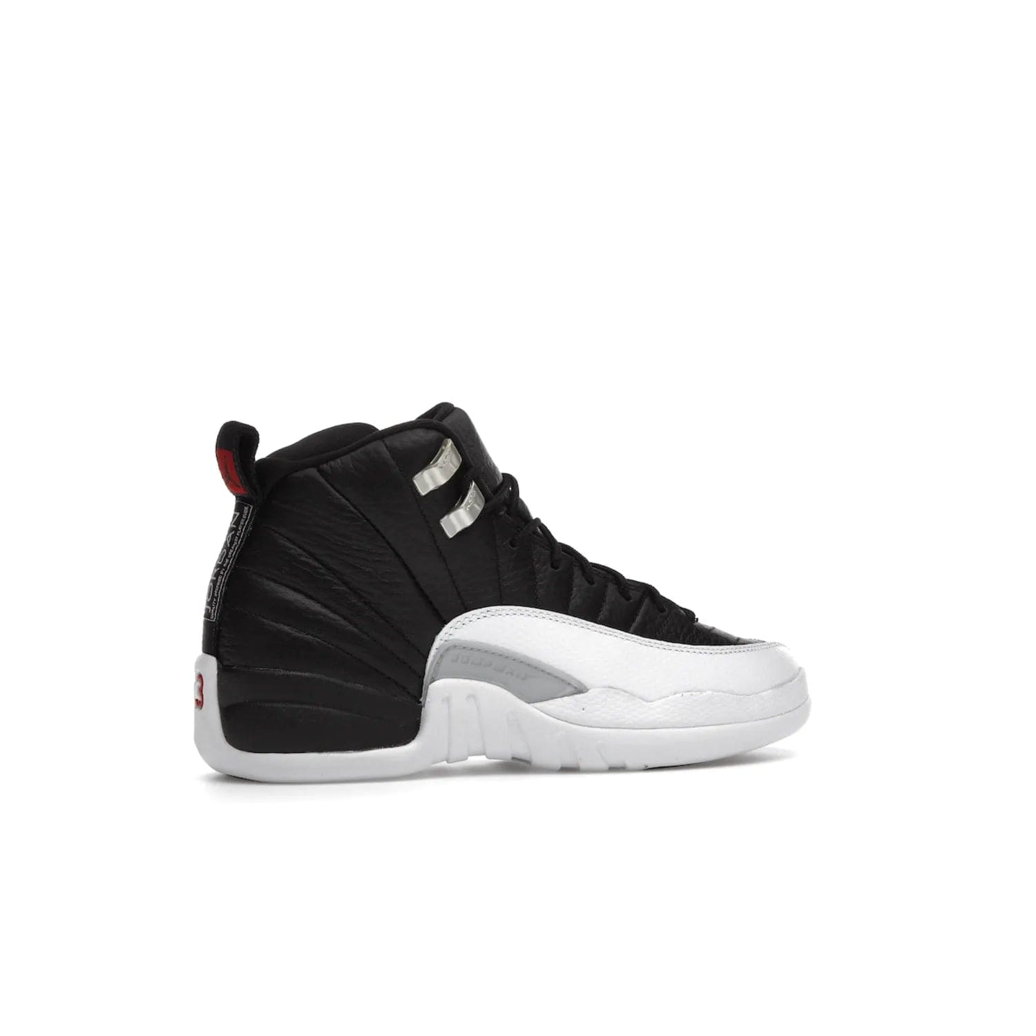 Jordan 12 Retro Playoffs (2022) (GS) - Image 35 - Only at www.BallersClubKickz.com - Air Jordan 12 Retro Playoffs GS 2022 for active young athletes. Comfort and style in a combination of black tumbled leather, white textured overlays and red/white/black outsole. Eye-catching details and signature carbon fiber shank plate.