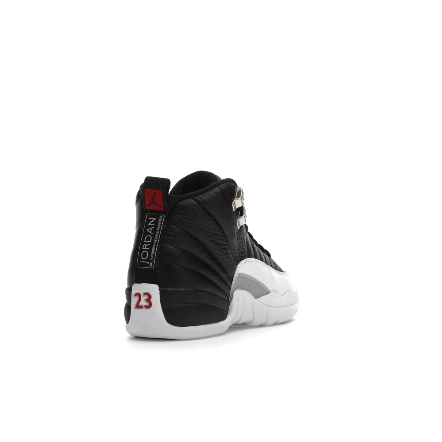 Jordan 12 Retro Playoffs (2022) (GS) - Image 31 - Only at www.BallersClubKickz.com - Air Jordan 12 Retro Playoffs GS 2022 for active young athletes. Comfort and style in a combination of black tumbled leather, white textured overlays and red/white/black outsole. Eye-catching details and signature carbon fiber shank plate.