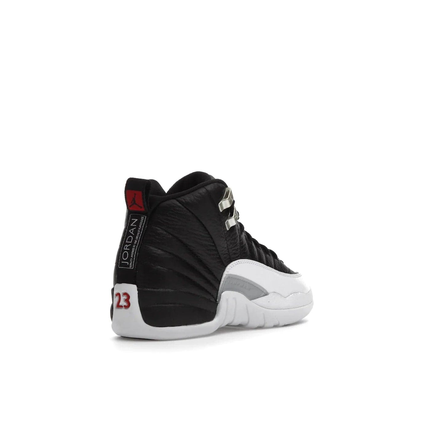 Jordan 12 Retro Playoffs (2022) (GS) - Image 32 - Only at www.BallersClubKickz.com - Air Jordan 12 Retro Playoffs GS 2022 for active young athletes. Comfort and style in a combination of black tumbled leather, white textured overlays and red/white/black outsole. Eye-catching details and signature carbon fiber shank plate.