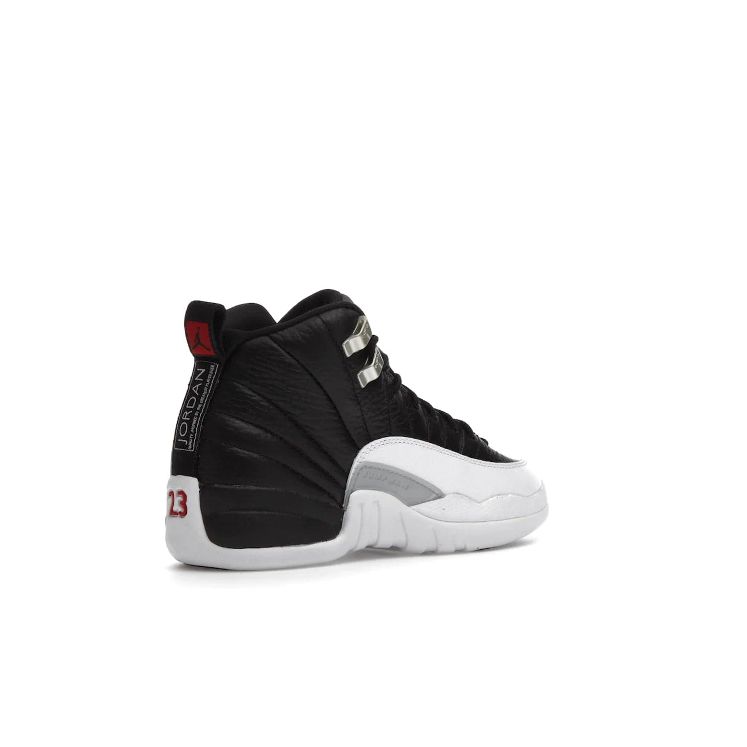 Jordan 12 Retro Playoffs (2022) (GS) - Image 33 - Only at www.BallersClubKickz.com - Air Jordan 12 Retro Playoffs GS 2022 for active young athletes. Comfort and style in a combination of black tumbled leather, white textured overlays and red/white/black outsole. Eye-catching details and signature carbon fiber shank plate.