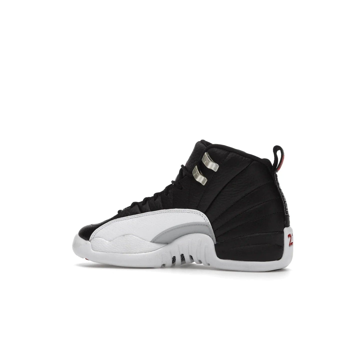 Jordan 12 Retro Playoffs (2022) (GS) - Image 21 - Only at www.BallersClubKickz.com - Air Jordan 12 Retro Playoffs GS 2022 for active young athletes. Comfort and style in a combination of black tumbled leather, white textured overlays and red/white/black outsole. Eye-catching details and signature carbon fiber shank plate.