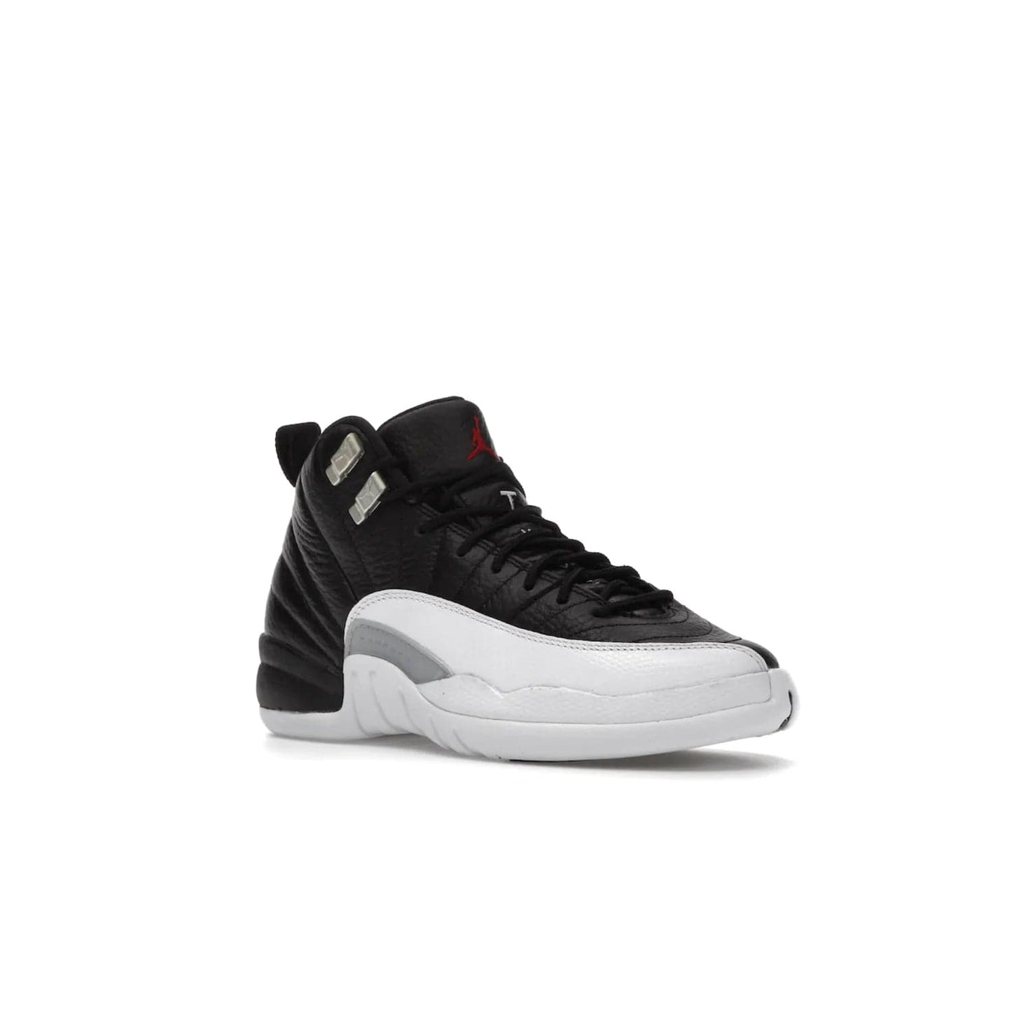 Jordan 12 Retro Playoffs (2022) (GS) - Image 5 - Only at www.BallersClubKickz.com - Air Jordan 12 Retro Playoffs GS 2022 for active young athletes. Comfort and style in a combination of black tumbled leather, white textured overlays and red/white/black outsole. Eye-catching details and signature carbon fiber shank plate.