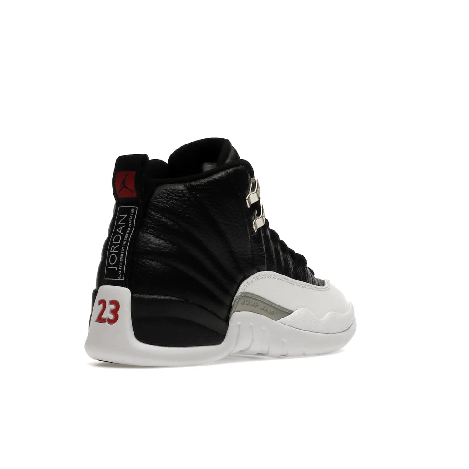 Jordan 12 Retro Playoffs (2022) - Image 32 - Only at www.BallersClubKickz.com - Retro Air Jordan 12 Playoffs. Celebrate 25 years with MJ's iconic shoe. Black tumbled leather upper, white sole with carbon fiber detailing and Jumpman embroidery. Must-have for any Jordan shoe fan. Releases March 2022.