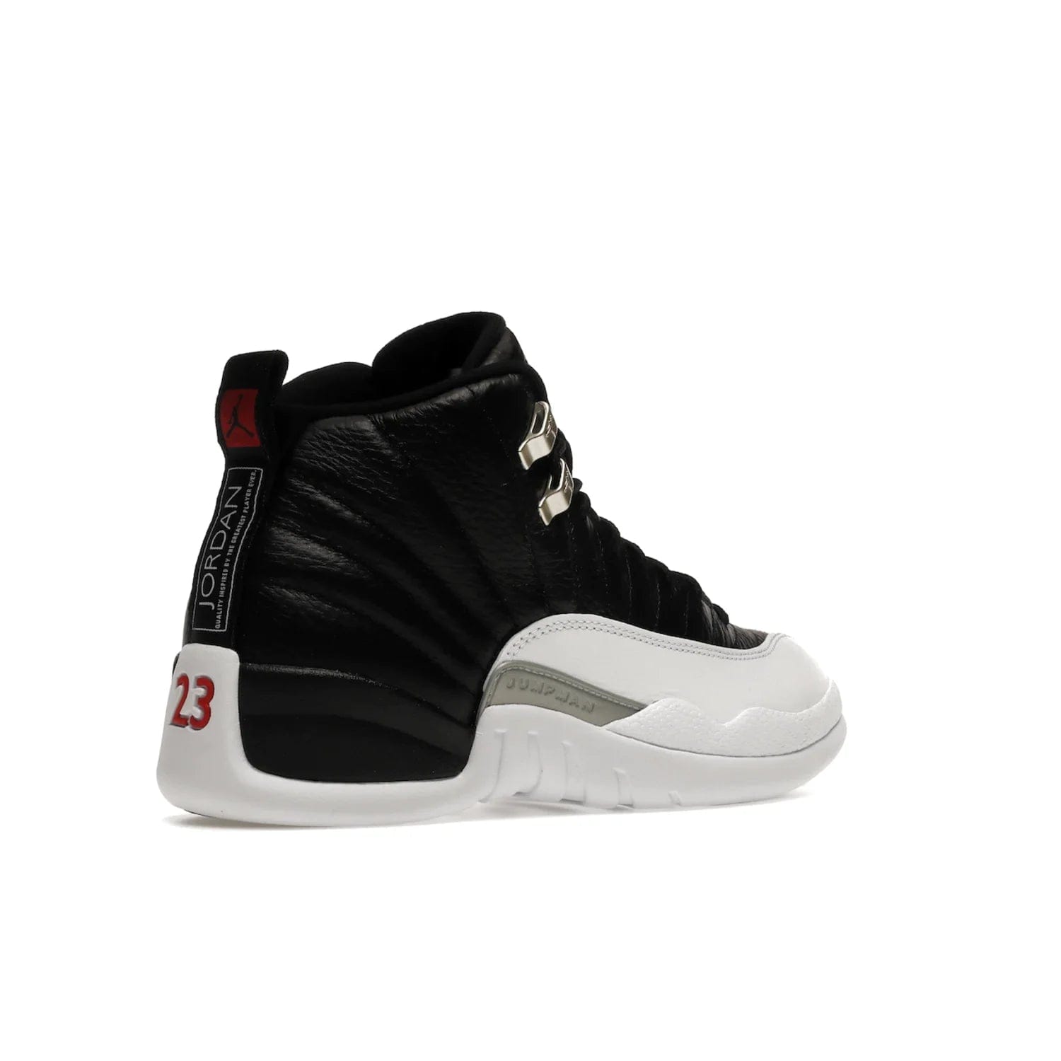 Jordan 12 Retro Playoffs (2022) - Image 33 - Only at www.BallersClubKickz.com - Retro Air Jordan 12 Playoffs. Celebrate 25 years with MJ's iconic shoe. Black tumbled leather upper, white sole with carbon fiber detailing and Jumpman embroidery. Must-have for any Jordan shoe fan. Releases March 2022.