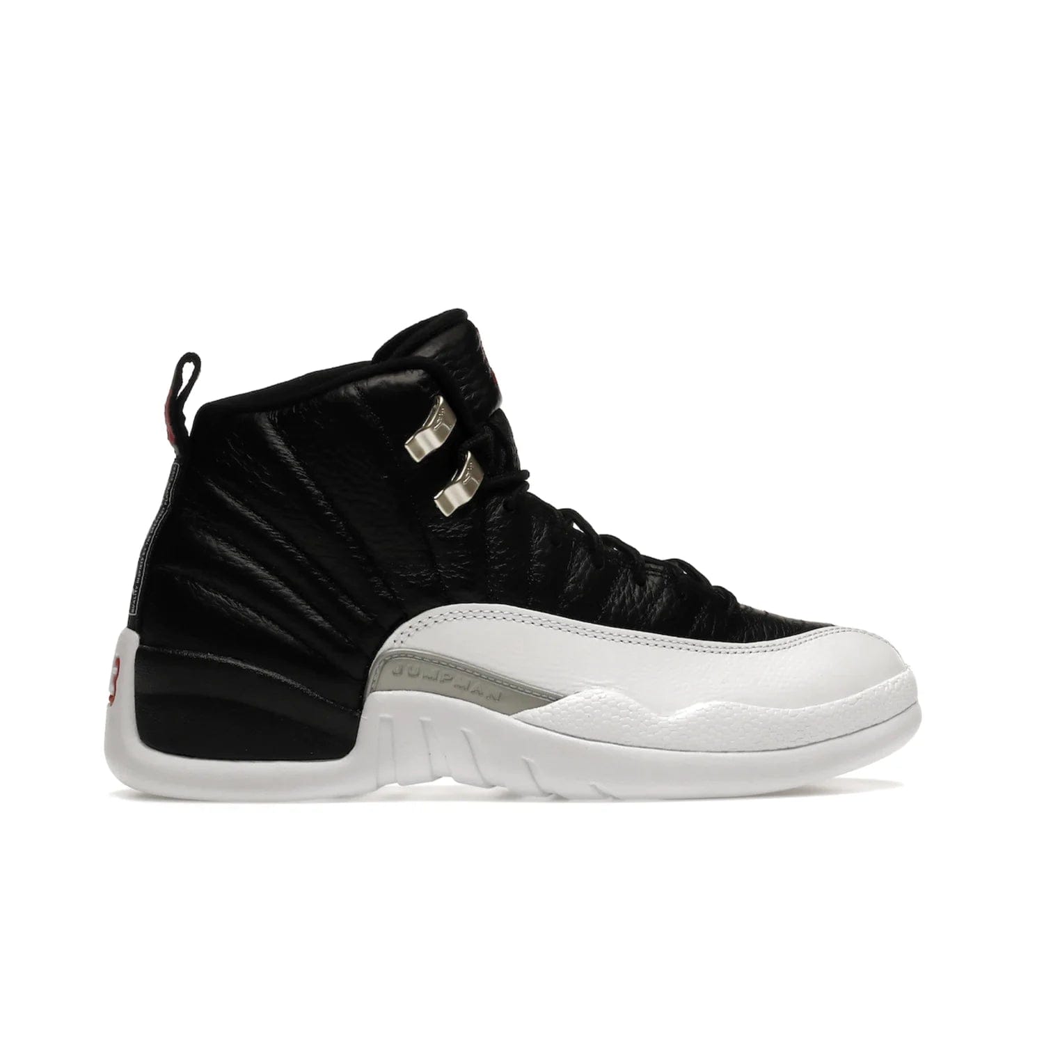 Jordan 12 Retro Playoffs (2022) - Image 36 - Only at www.BallersClubKickz.com - Retro Air Jordan 12 Playoffs. Celebrate 25 years with MJ's iconic shoe. Black tumbled leather upper, white sole with carbon fiber detailing and Jumpman embroidery. Must-have for any Jordan shoe fan. Releases March 2022.
