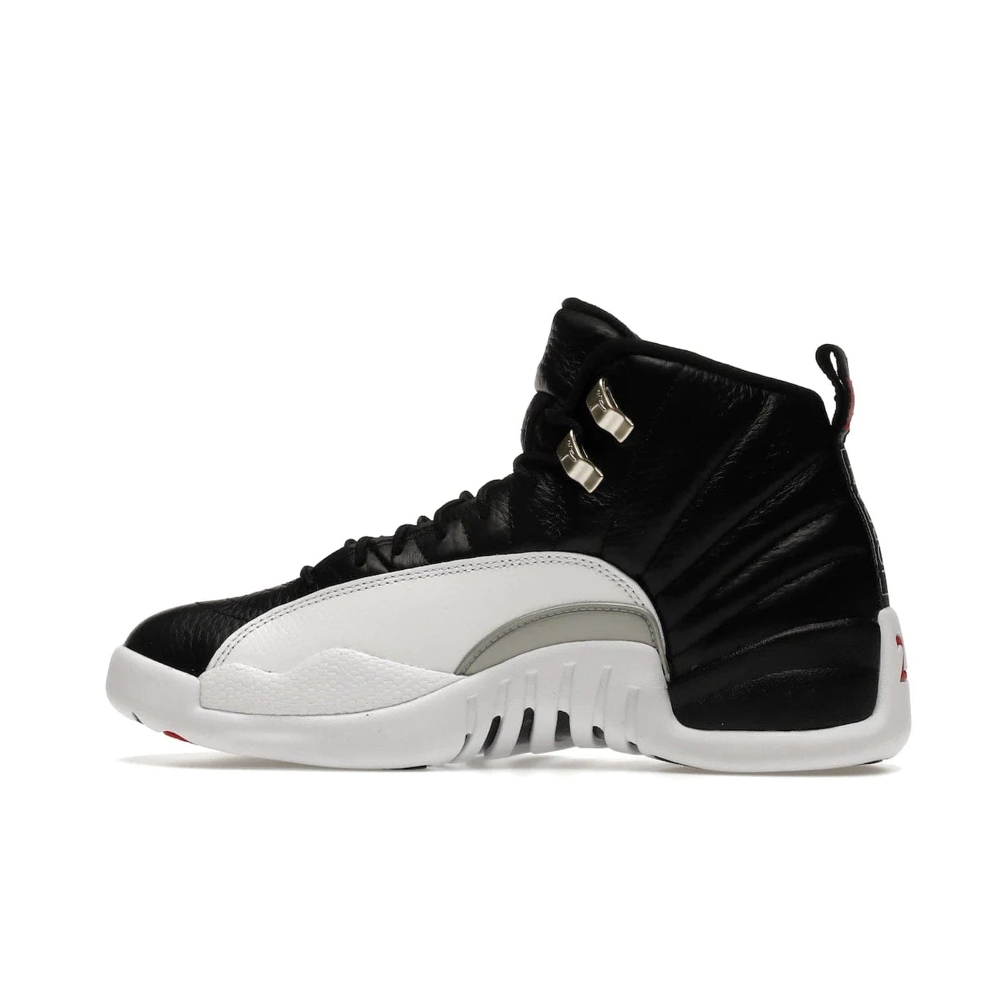 Jordan 12 Retro Playoffs (2022) - Image 20 - Only at www.BallersClubKickz.com - Retro Air Jordan 12 Playoffs. Celebrate 25 years with MJ's iconic shoe. Black tumbled leather upper, white sole with carbon fiber detailing and Jumpman embroidery. Must-have for any Jordan shoe fan. Releases March 2022.