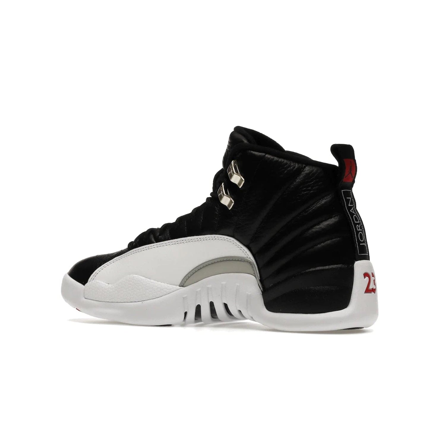 Jordan 12 Retro Playoffs (2022) - Image 22 - Only at www.BallersClubKickz.com - Retro Air Jordan 12 Playoffs. Celebrate 25 years with MJ's iconic shoe. Black tumbled leather upper, white sole with carbon fiber detailing and Jumpman embroidery. Must-have for any Jordan shoe fan. Releases March 2022.