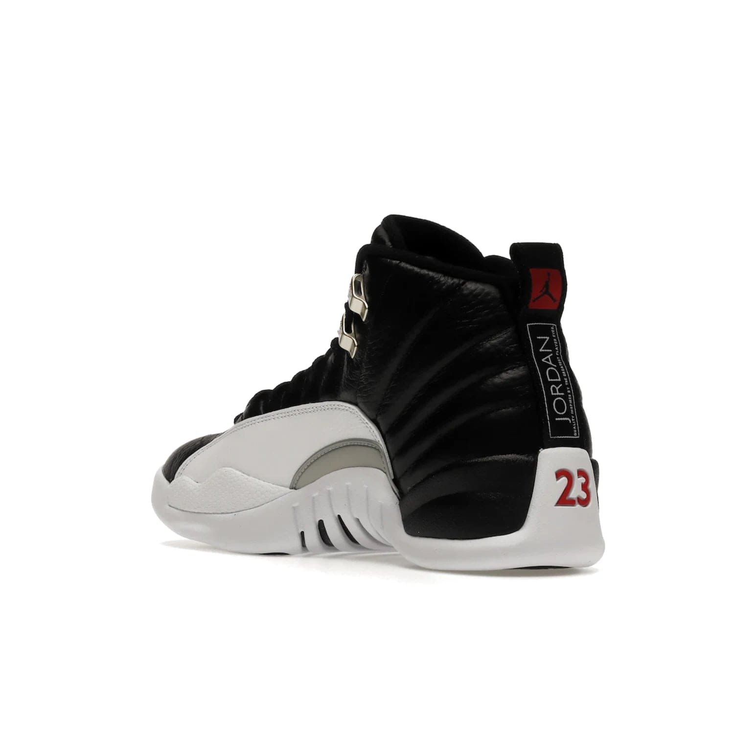 Jordan 12 Retro Playoffs (2022) - Image 24 - Only at www.BallersClubKickz.com - Retro Air Jordan 12 Playoffs. Celebrate 25 years with MJ's iconic shoe. Black tumbled leather upper, white sole with carbon fiber detailing and Jumpman embroidery. Must-have for any Jordan shoe fan. Releases March 2022.
