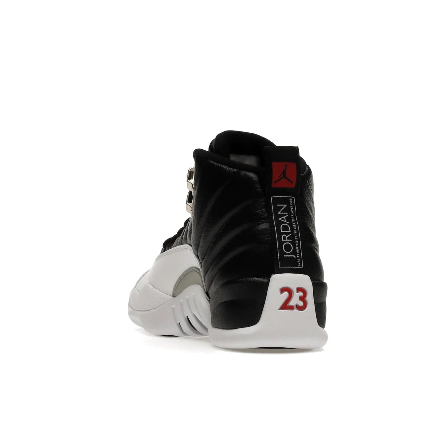 Jordan 12 Retro Playoffs (2022) - Image 26 - Only at www.BallersClubKickz.com - Retro Air Jordan 12 Playoffs. Celebrate 25 years with MJ's iconic shoe. Black tumbled leather upper, white sole with carbon fiber detailing and Jumpman embroidery. Must-have for any Jordan shoe fan. Releases March 2022.