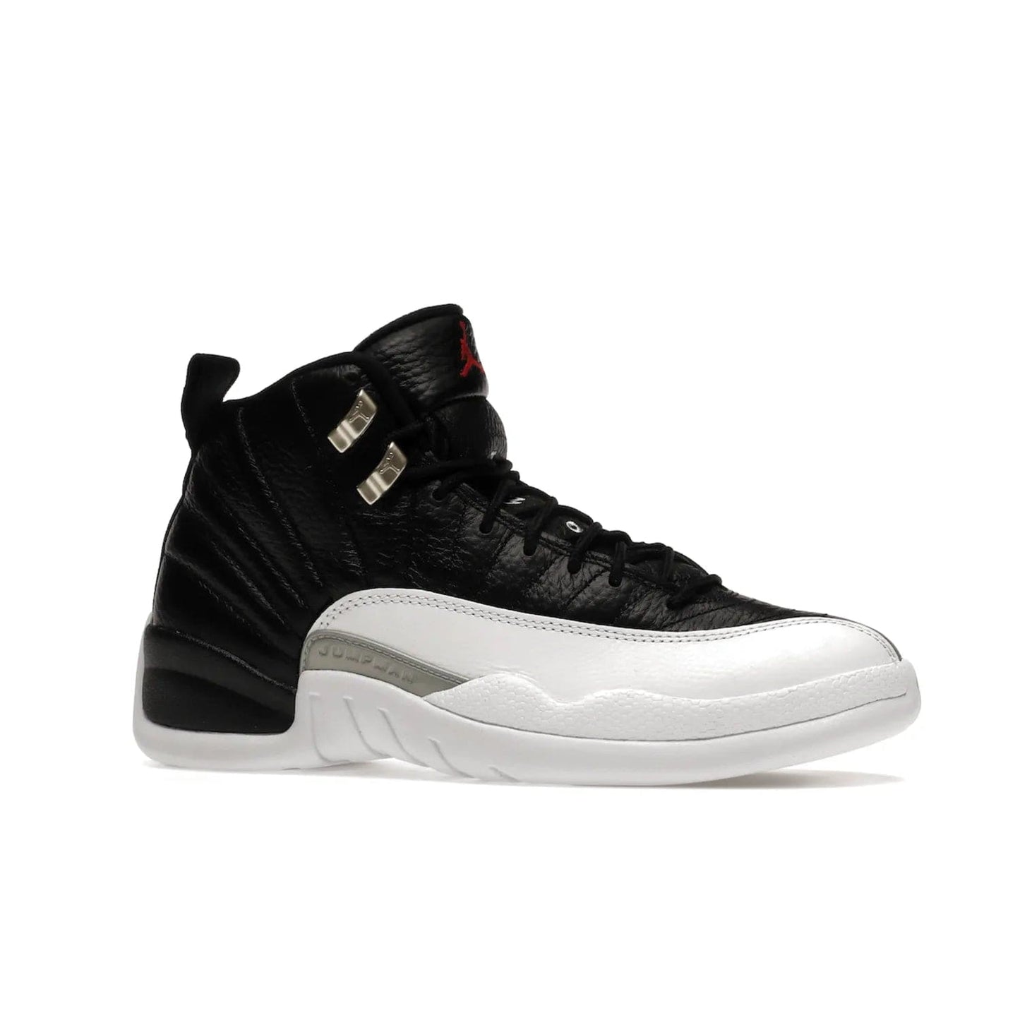 Jordan 12 Retro Playoffs (2022) - Image 3 - Only at www.BallersClubKickz.com - Retro Air Jordan 12 Playoffs. Celebrate 25 years with MJ's iconic shoe. Black tumbled leather upper, white sole with carbon fiber detailing and Jumpman embroidery. Must-have for any Jordan shoe fan. Releases March 2022.