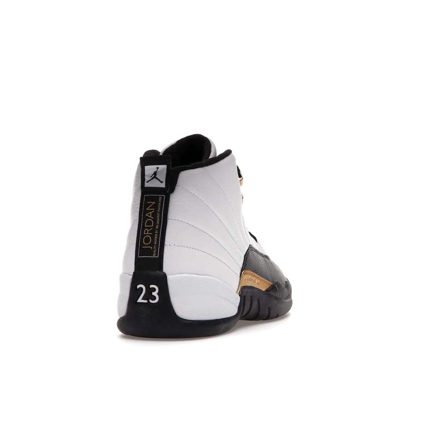 Jordan 12 Retro Royalty Taxi - Image 30 - Only at www.BallersClubKickz.com - Make a statement with the Air Jordan 12 Retro Royalty Taxi. Woven heel tag, gold plaquet, white tumbled leather upper plus a black toe wrap, make this modern take on the classic a must-have. Available in November 2021.