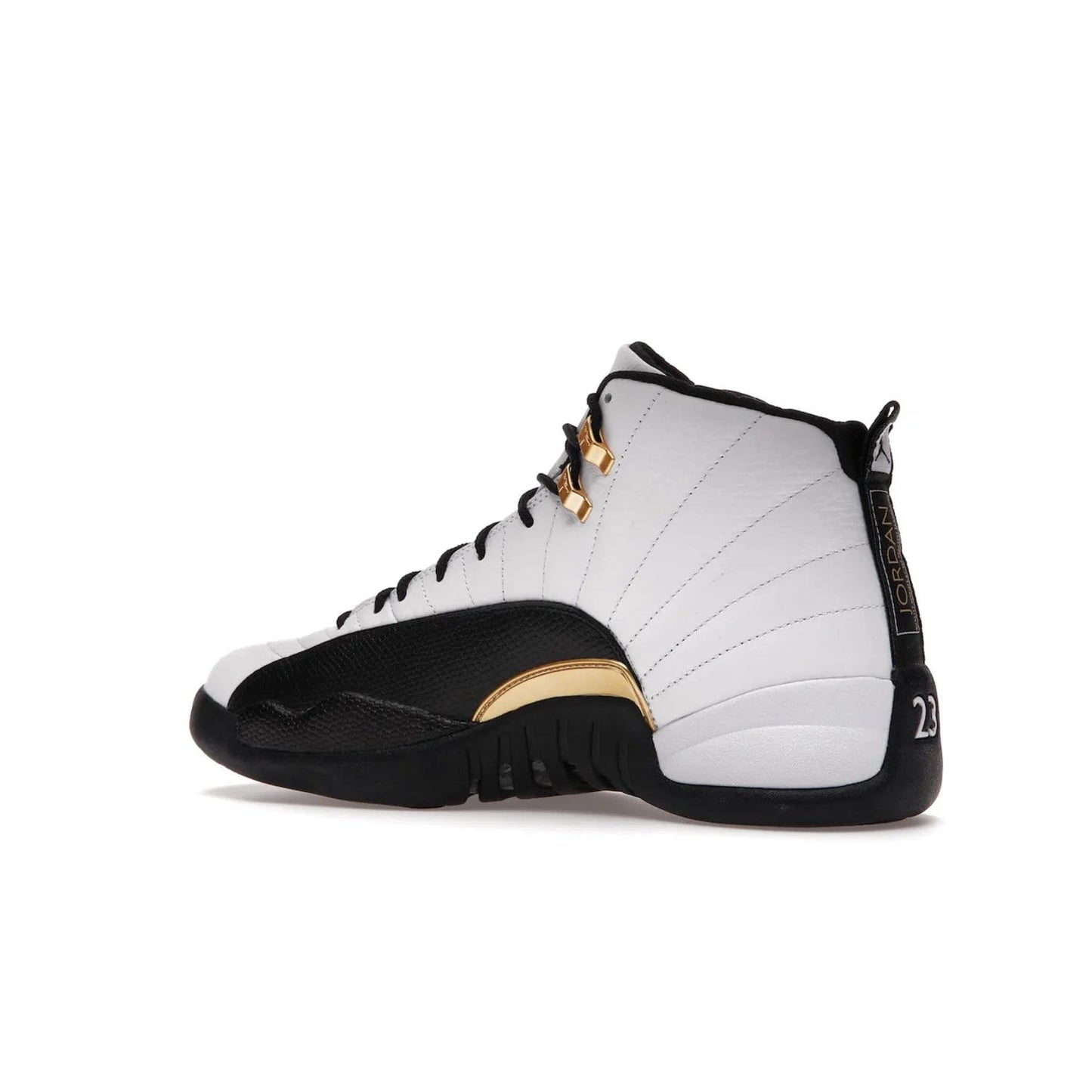 Jordan 12 Retro Royalty Taxi - Image 22 - Only at www.BallersClubKickz.com - Make a statement with the Air Jordan 12 Retro Royalty Taxi. Woven heel tag, gold plaquet, white tumbled leather upper plus a black toe wrap, make this modern take on the classic a must-have. Available in November 2021.