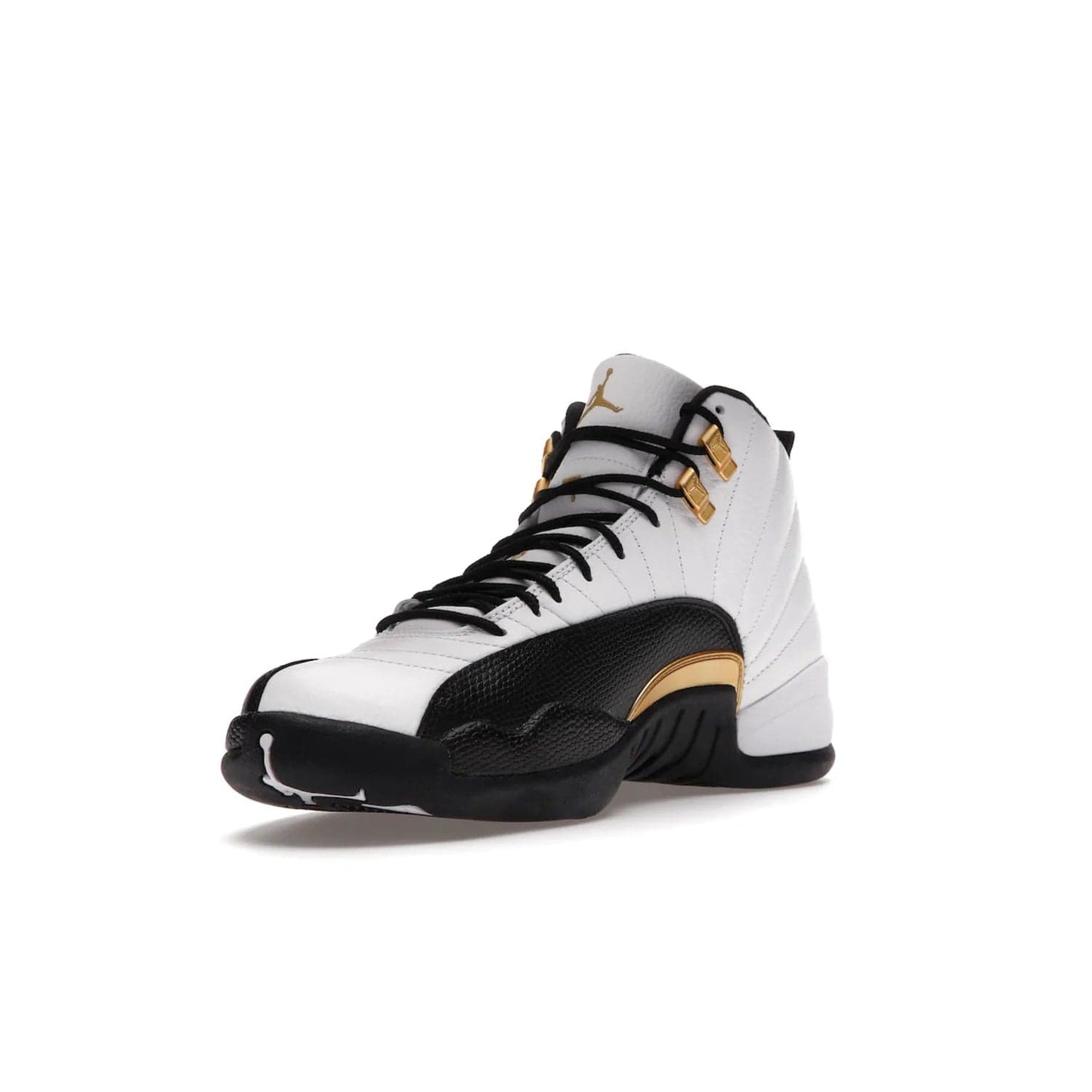 Jordan 12 Retro Royalty Taxi - Image 14 - Only at www.BallersClubKickz.com - Make a statement with the Air Jordan 12 Retro Royalty Taxi. Woven heel tag, gold plaquet, white tumbled leather upper plus a black toe wrap, make this modern take on the classic a must-have. Available in November 2021.