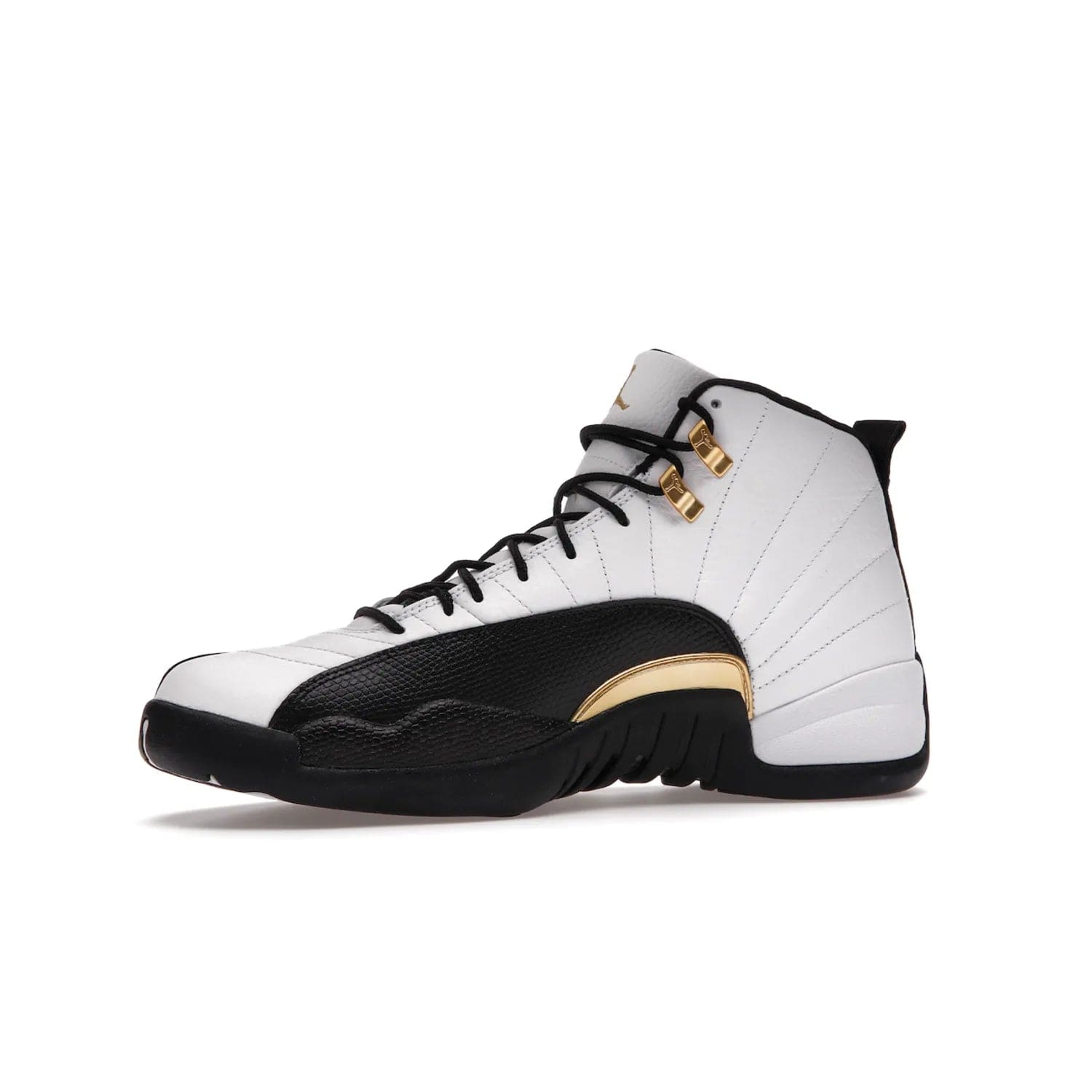 Jordan 12 Retro Royalty Taxi - Image 17 - Only at www.BallersClubKickz.com - Make a statement with the Air Jordan 12 Retro Royalty Taxi. Woven heel tag, gold plaquet, white tumbled leather upper plus a black toe wrap, make this modern take on the classic a must-have. Available in November 2021.
