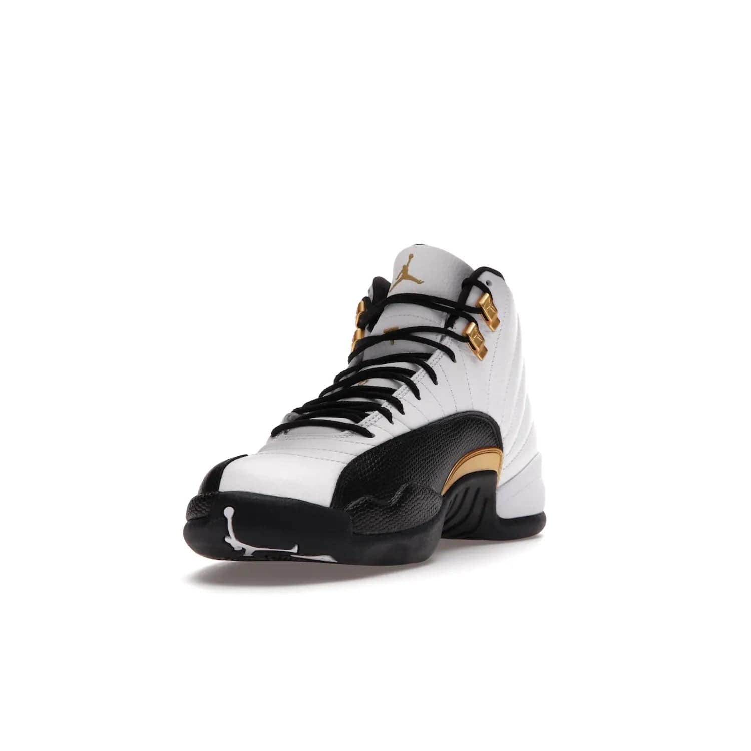 Jordan 12 Retro Royalty Taxi - Image 13 - Only at www.BallersClubKickz.com - Make a statement with the Air Jordan 12 Retro Royalty Taxi. Woven heel tag, gold plaquet, white tumbled leather upper plus a black toe wrap, make this modern take on the classic a must-have. Available in November 2021.