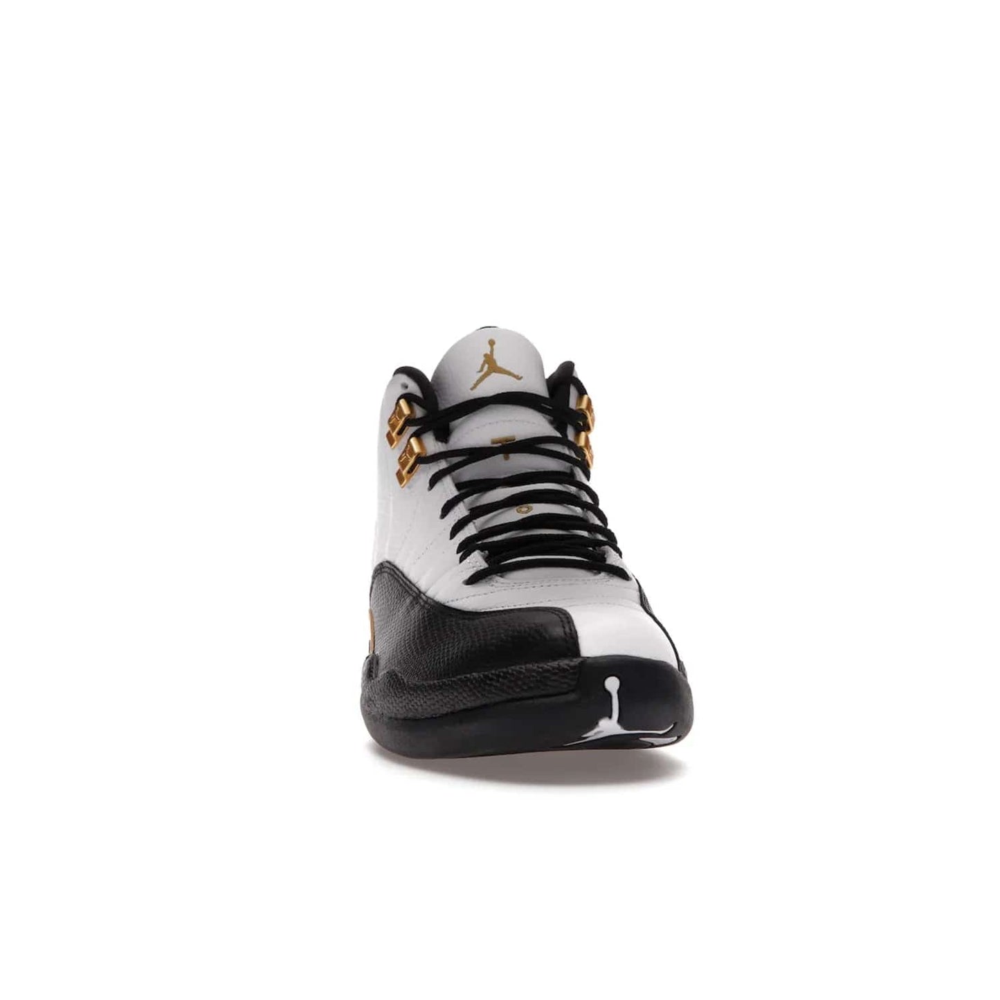 Jordan 12 Retro Royalty Taxi - Image 9 - Only at www.BallersClubKickz.com - Make a statement with the Air Jordan 12 Retro Royalty Taxi. Woven heel tag, gold plaquet, white tumbled leather upper plus a black toe wrap, make this modern take on the classic a must-have. Available in November 2021.
