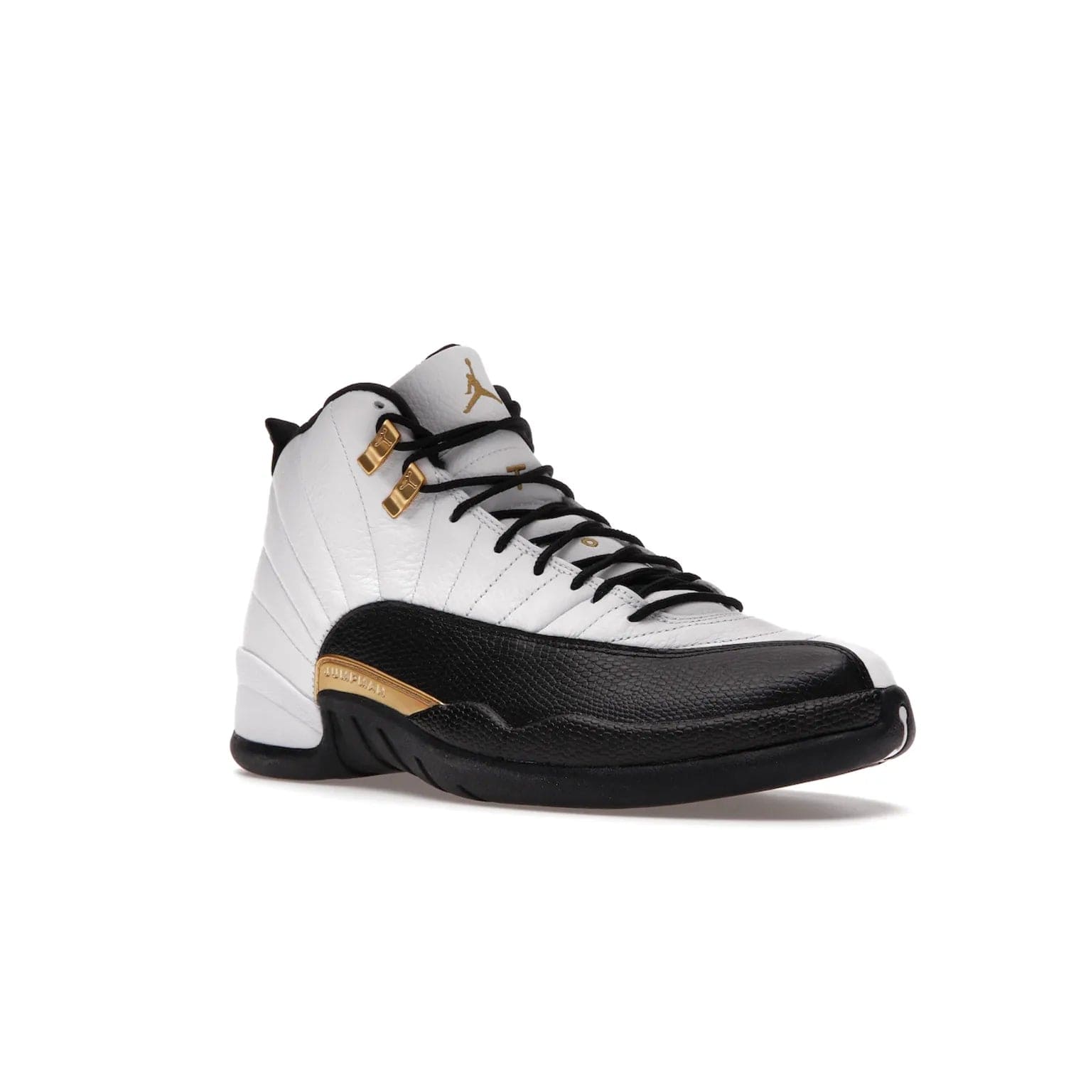 Jordan 12 Retro Royalty Taxi - Image 5 - Only at www.BallersClubKickz.com - Make a statement with the Air Jordan 12 Retro Royalty Taxi. Woven heel tag, gold plaquet, white tumbled leather upper plus a black toe wrap, make this modern take on the classic a must-have. Available in November 2021.