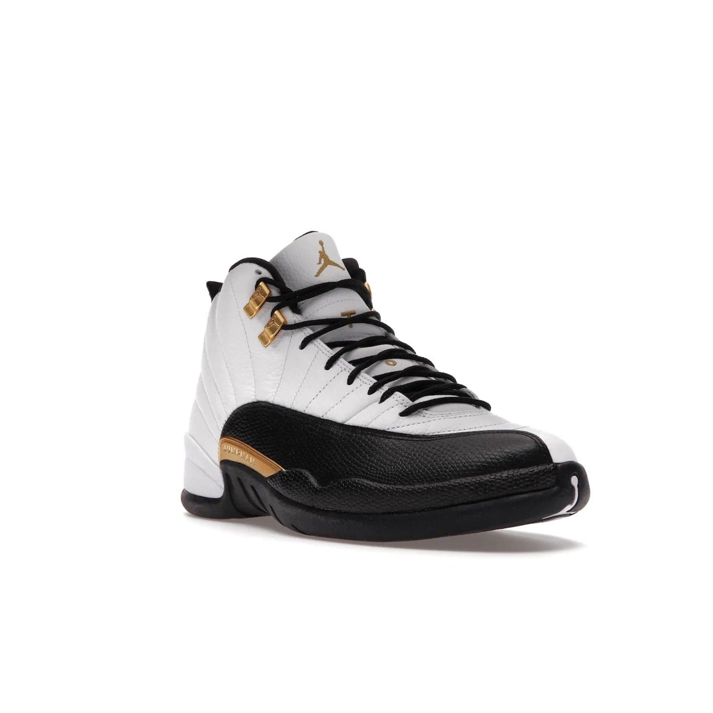 Jordan 12 Retro Royalty Taxi - Image 6 - Only at www.BallersClubKickz.com - Make a statement with the Air Jordan 12 Retro Royalty Taxi. Woven heel tag, gold plaquet, white tumbled leather upper plus a black toe wrap, make this modern take on the classic a must-have. Available in November 2021.