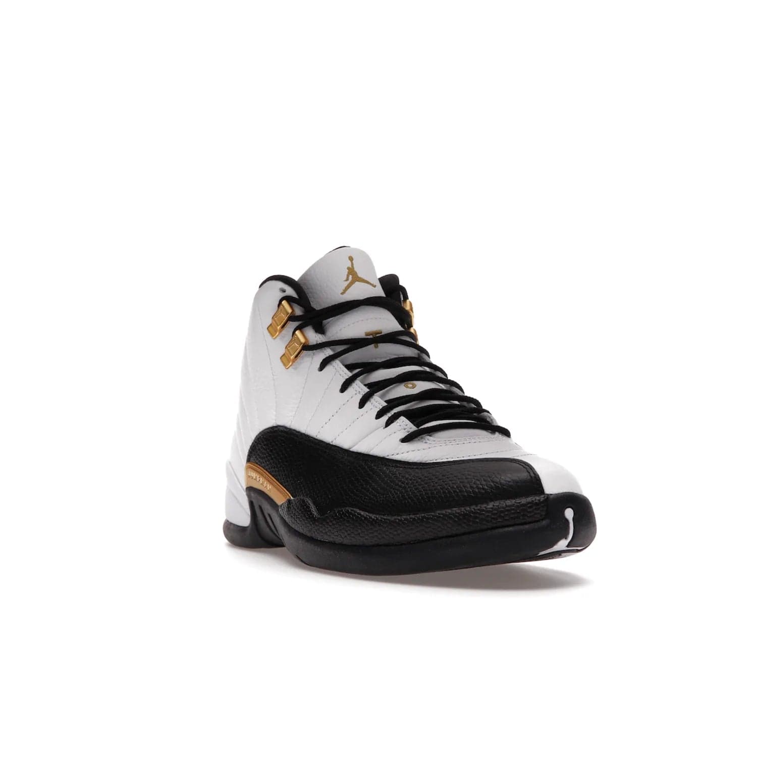 Jordan 12 Retro Royalty Taxi - Image 7 - Only at www.BallersClubKickz.com - Make a statement with the Air Jordan 12 Retro Royalty Taxi. Woven heel tag, gold plaquet, white tumbled leather upper plus a black toe wrap, make this modern take on the classic a must-have. Available in November 2021.