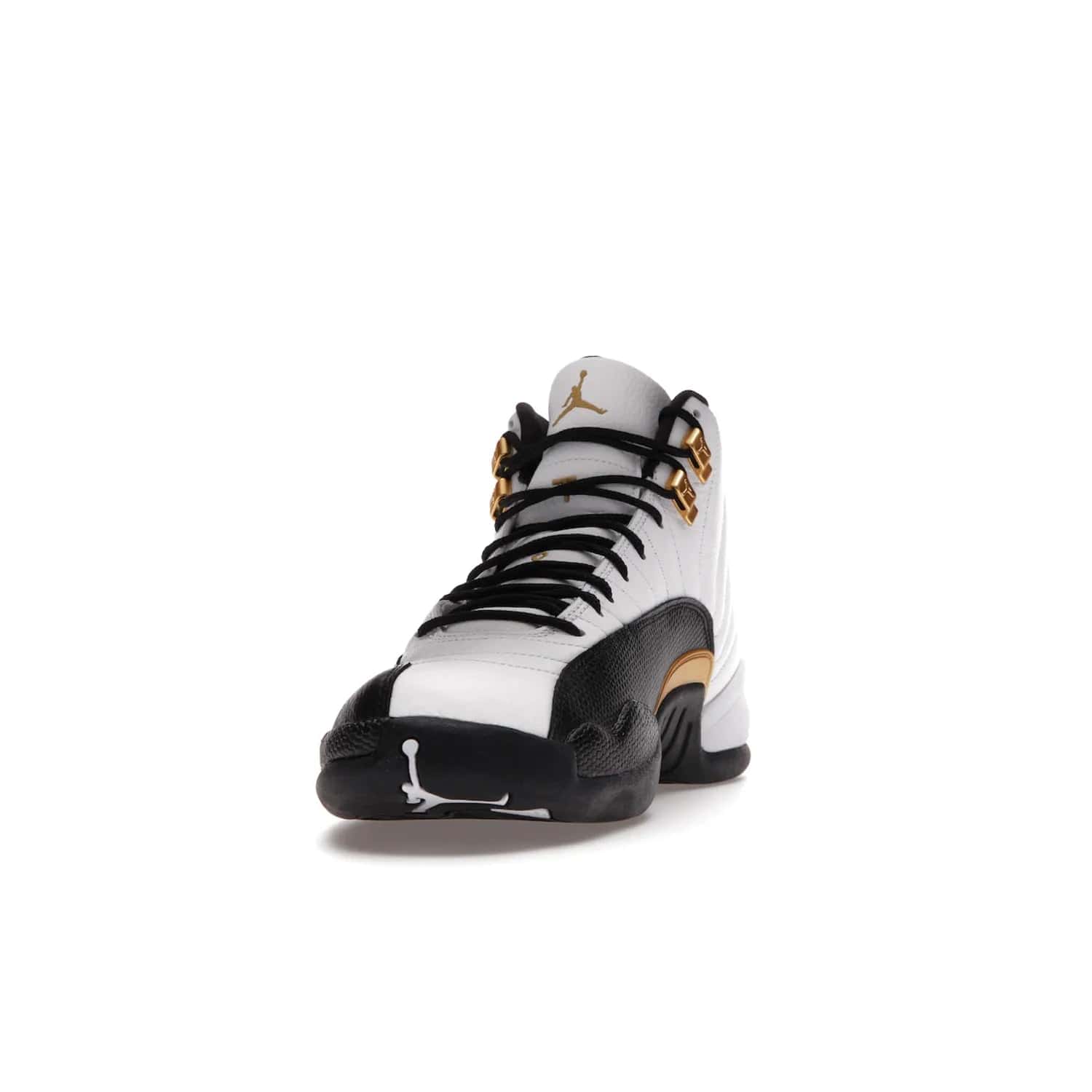 Jordan 12 Retro Royalty Taxi - Image 12 - Only at www.BallersClubKickz.com - Make a statement with the Air Jordan 12 Retro Royalty Taxi. Woven heel tag, gold plaquet, white tumbled leather upper plus a black toe wrap, make this modern take on the classic a must-have. Available in November 2021.
