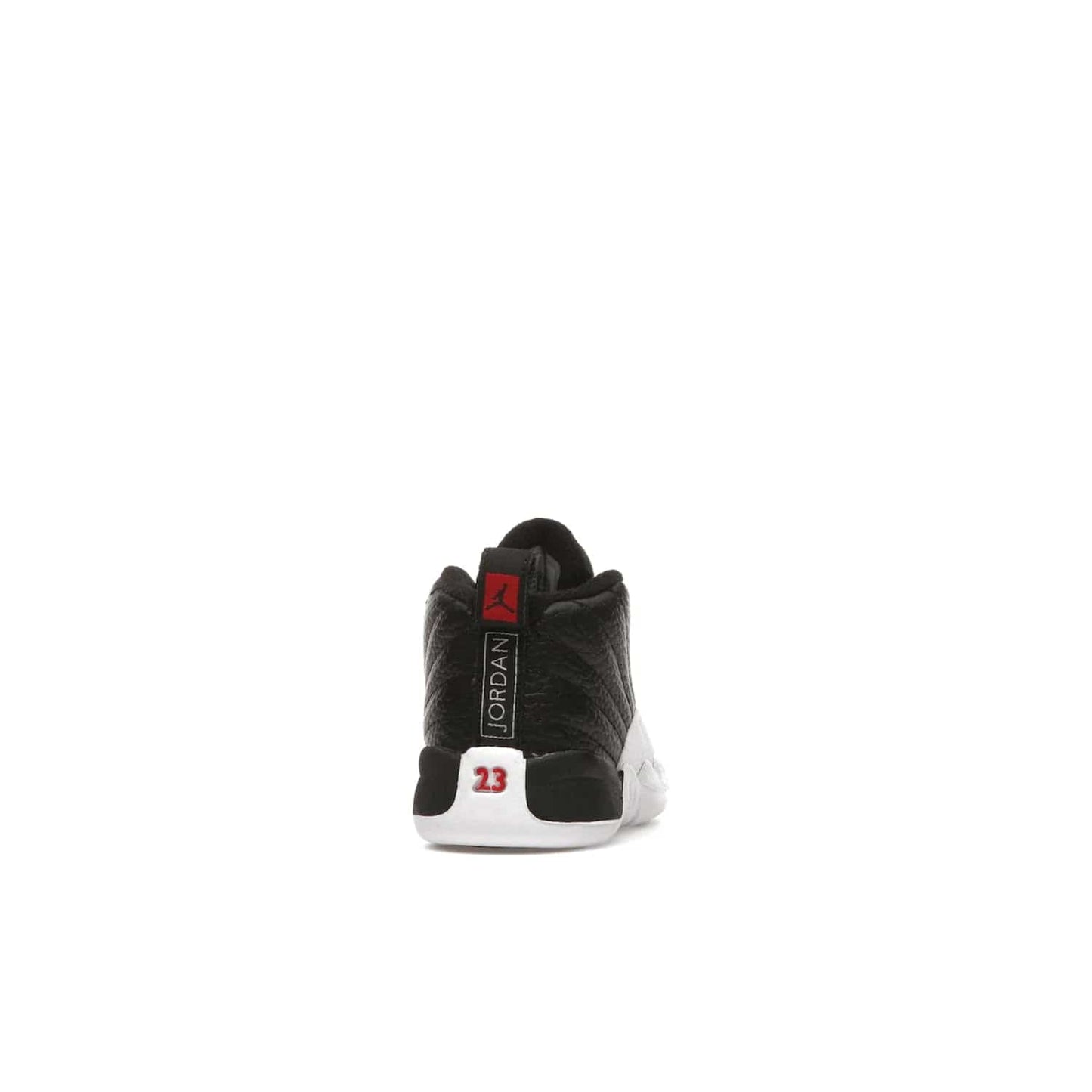 Jordan 12 Retro Playoffs (2022) (TD) - Image 29 - Only at www.BallersClubKickz.com - Stay stylish with the Air Jordan 12 Retro Playoffs 2022 (TD) toddler shoe. All-black upper with red and white accents plus subtle gold details. Bright white midsole and sole. Perfect for any outing or special event.