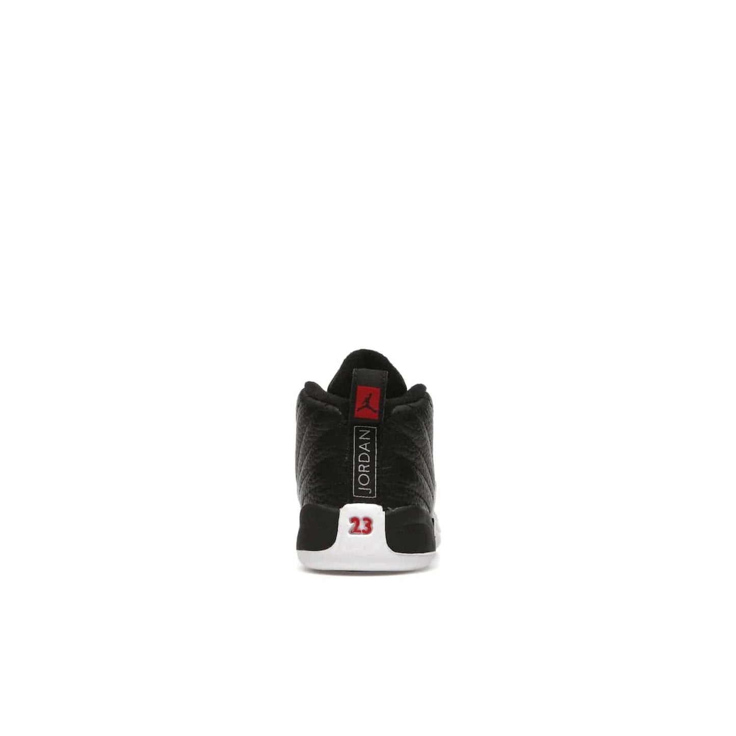 Jordan 12 Retro Playoffs (2022) (TD) - Image 28 - Only at www.BallersClubKickz.com - Stay stylish with the Air Jordan 12 Retro Playoffs 2022 (TD) toddler shoe. All-black upper with red and white accents plus subtle gold details. Bright white midsole and sole. Perfect for any outing or special event.