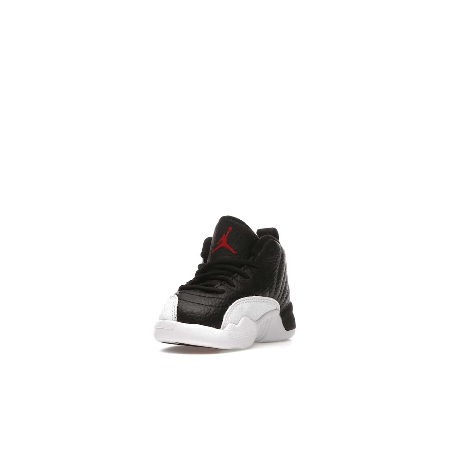 Jordan 12 Retro Playoffs (2022) (TD) - Image 13 - Only at www.BallersClubKickz.com - Stay stylish with the Air Jordan 12 Retro Playoffs 2022 (TD) toddler shoe. All-black upper with red and white accents plus subtle gold details. Bright white midsole and sole. Perfect for any outing or special event.
