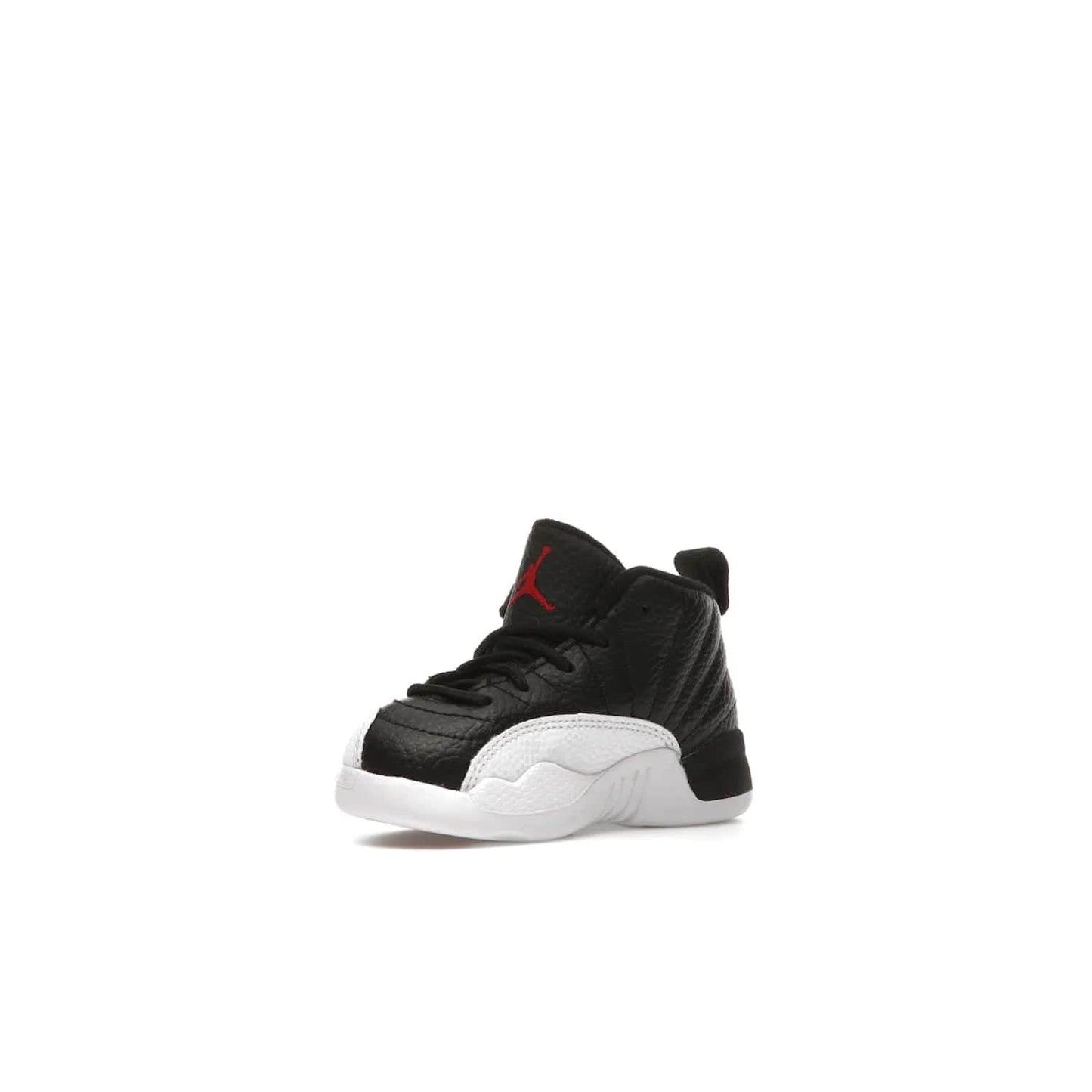 Jordan 12 Retro Playoffs (2022) (TD) - Image 15 - Only at www.BallersClubKickz.com - Stay stylish with the Air Jordan 12 Retro Playoffs 2022 (TD) toddler shoe. All-black upper with red and white accents plus subtle gold details. Bright white midsole and sole. Perfect for any outing or special event.