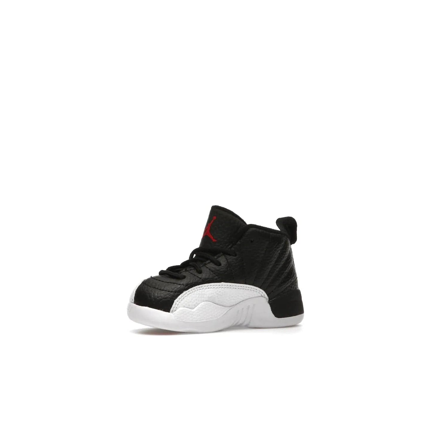 Jordan 12 Retro Playoffs (2022) (TD) - Image 16 - Only at www.BallersClubKickz.com - Stay stylish with the Air Jordan 12 Retro Playoffs 2022 (TD) toddler shoe. All-black upper with red and white accents plus subtle gold details. Bright white midsole and sole. Perfect for any outing or special event.