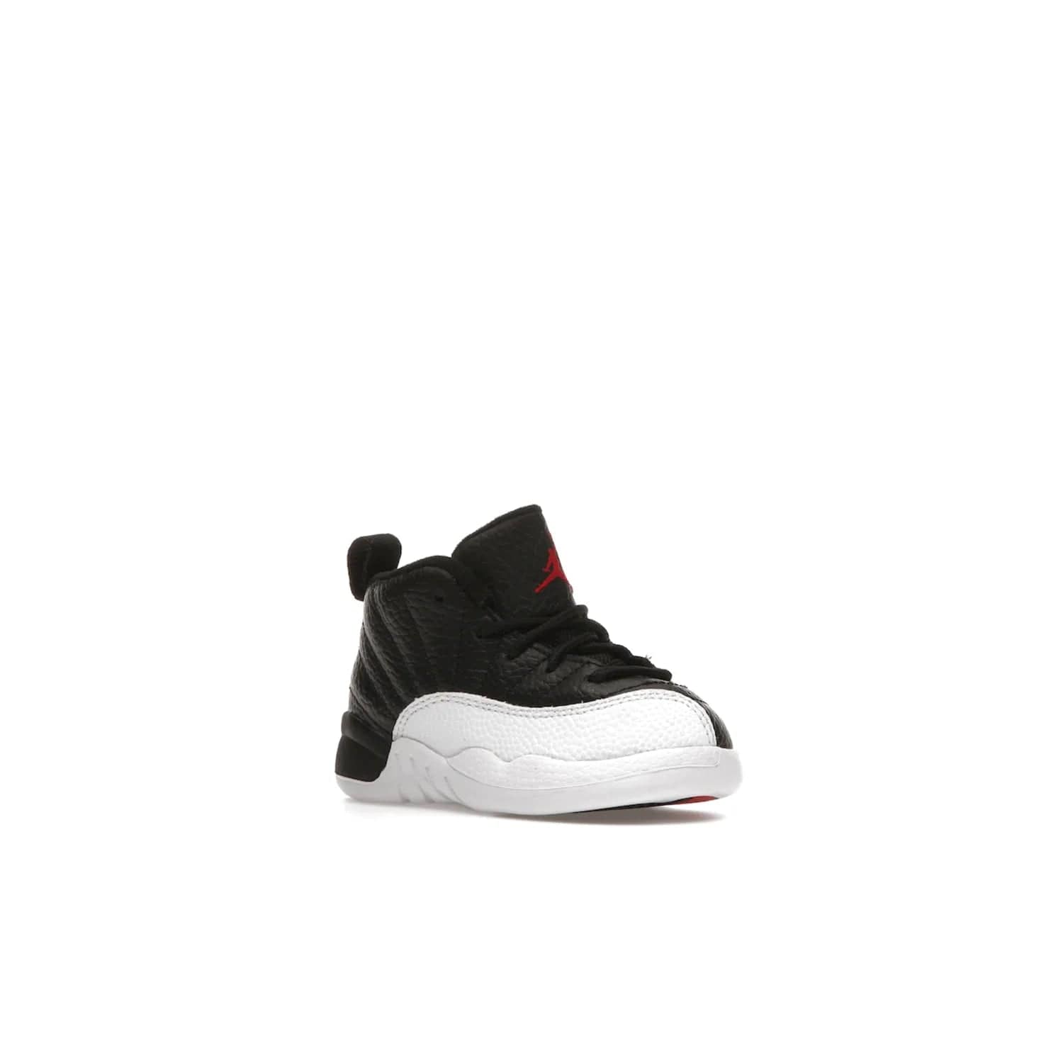 Jordan 12 Retro Playoffs (2022) (TD) - Image 5 - Only at www.BallersClubKickz.com - Stay stylish with the Air Jordan 12 Retro Playoffs 2022 (TD) toddler shoe. All-black upper with red and white accents plus subtle gold details. Bright white midsole and sole. Perfect for any outing or special event.