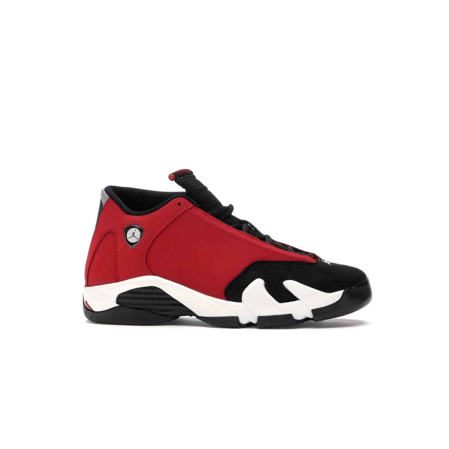 Jordan 14 Retro Gym Red Toro (GS) - Image 2 - Only at www.BallersClubKickz.com - Introducing the Air Jordan 14 Retro Toro GS – perfect for young grade schoolers. Combining black and red suede, Zoom Air cushioning and a Jumpman logo. Get yours on 2 July for $140!