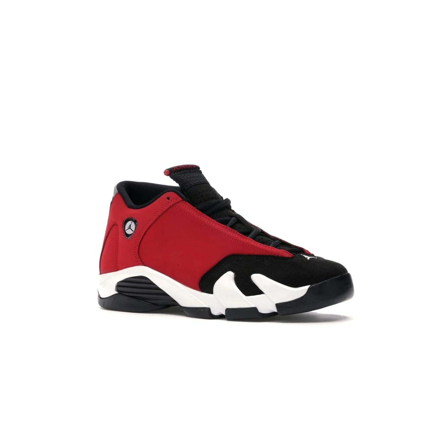 Jordan 14 Retro Gym Red Toro (GS) - Image 4 - Only at www.BallersClubKickz.com - Introducing the Air Jordan 14 Retro Toro GS – perfect for young grade schoolers. Combining black and red suede, Zoom Air cushioning and a Jumpman logo. Get yours on 2 July for $140!