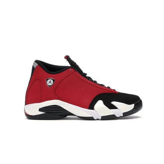 Jordan 14 Retro Gym Red Toro - Image 1 - Only at www.BallersClubKickz.com - Feel the Chicago Bulls energy with the Jordan 14 Retro Gym Red Toro! Black, red, and white design unites performance and fashion. Get your hands on this limited edition Jordan and show off your style today.
