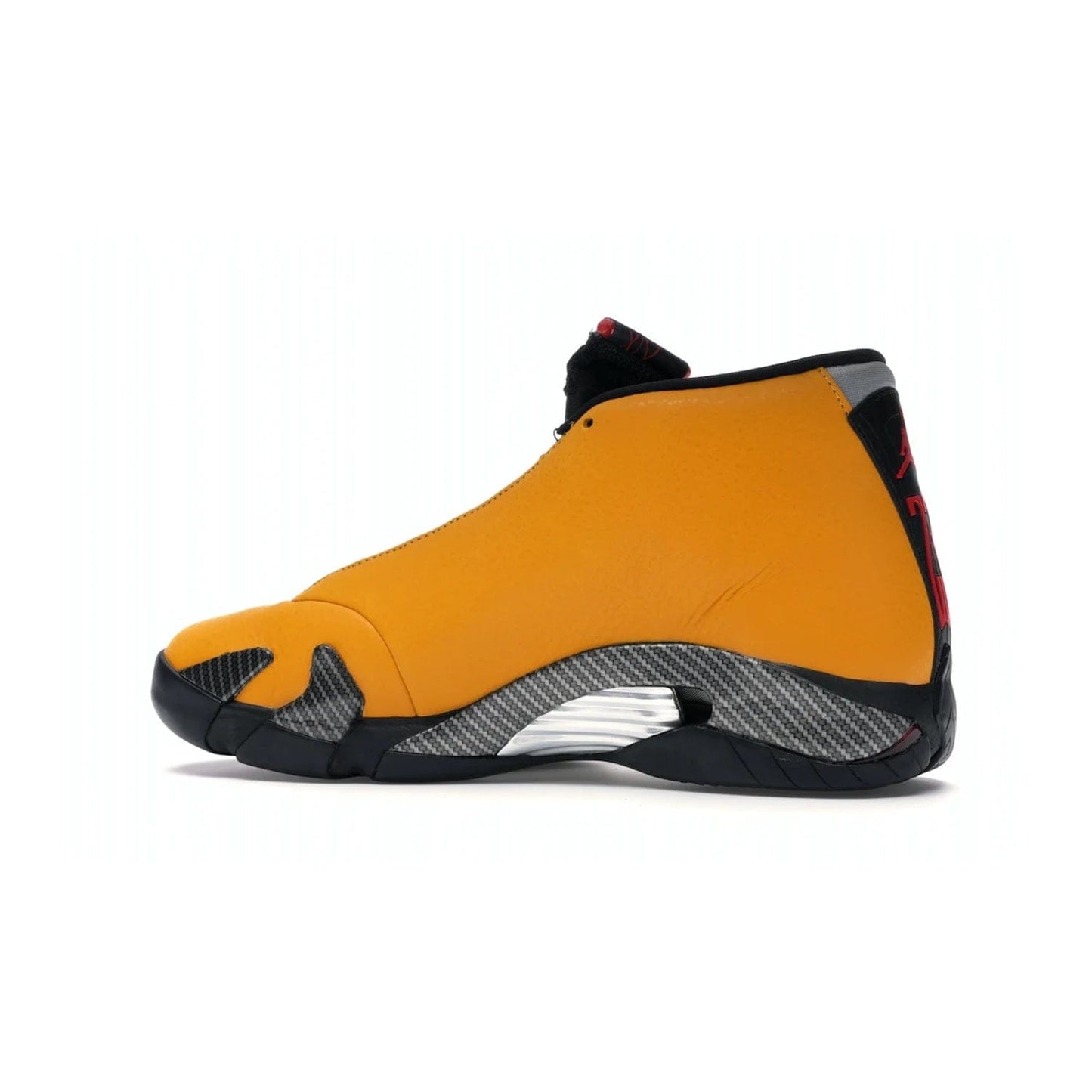 Jordan 14 Retro University Gold - Image 21 - Only at www.BallersClubKickz.com - Air Jordan 14 Retro University Gold: High-quality leather sneaker with Jumpman, tongue & heel logos. Zoom Air units & herringbone traction for superior comfort. University Gold outsole for stylish streetwear.