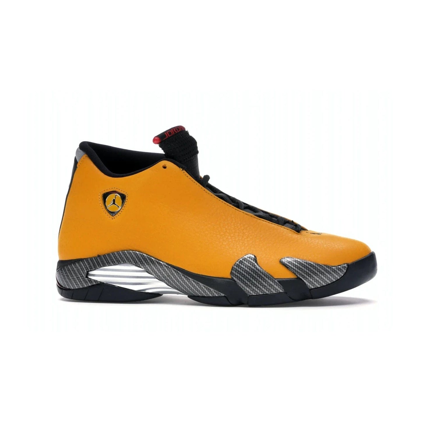 Jordan 14 Retro University Gold - Image 2 - Only at www.BallersClubKickz.com - Air Jordan 14 Retro University Gold: High-quality leather sneaker with Jumpman, tongue & heel logos. Zoom Air units & herringbone traction for superior comfort. University Gold outsole for stylish streetwear.